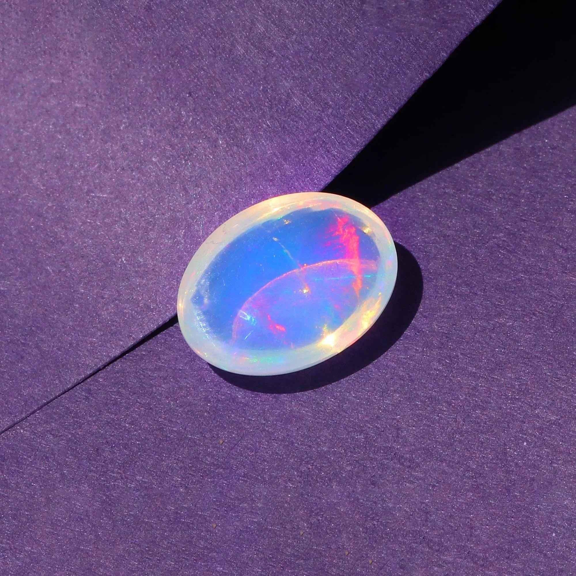 Ethiopian Opal Cabochon: 2.96ct Rainbow Fire Gemstone, 10x14mm loose gemstones
