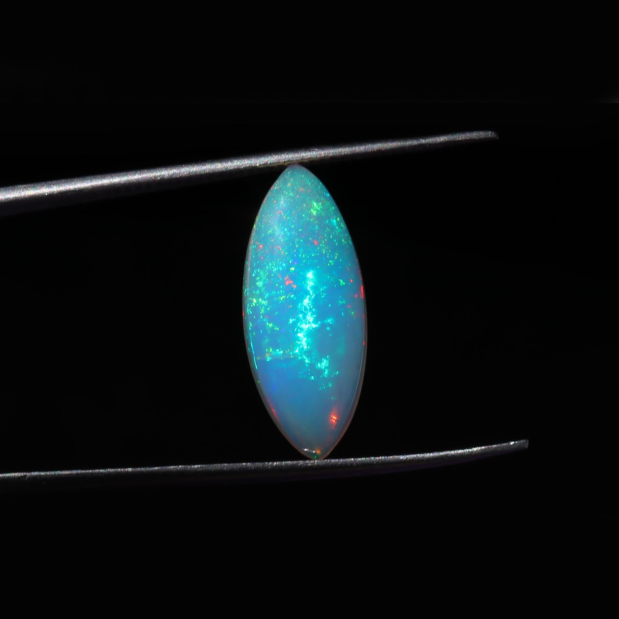 White Ethiopian Opal Gemstone: Marquise Fire Opal Cabochon, 2.45 Carat
