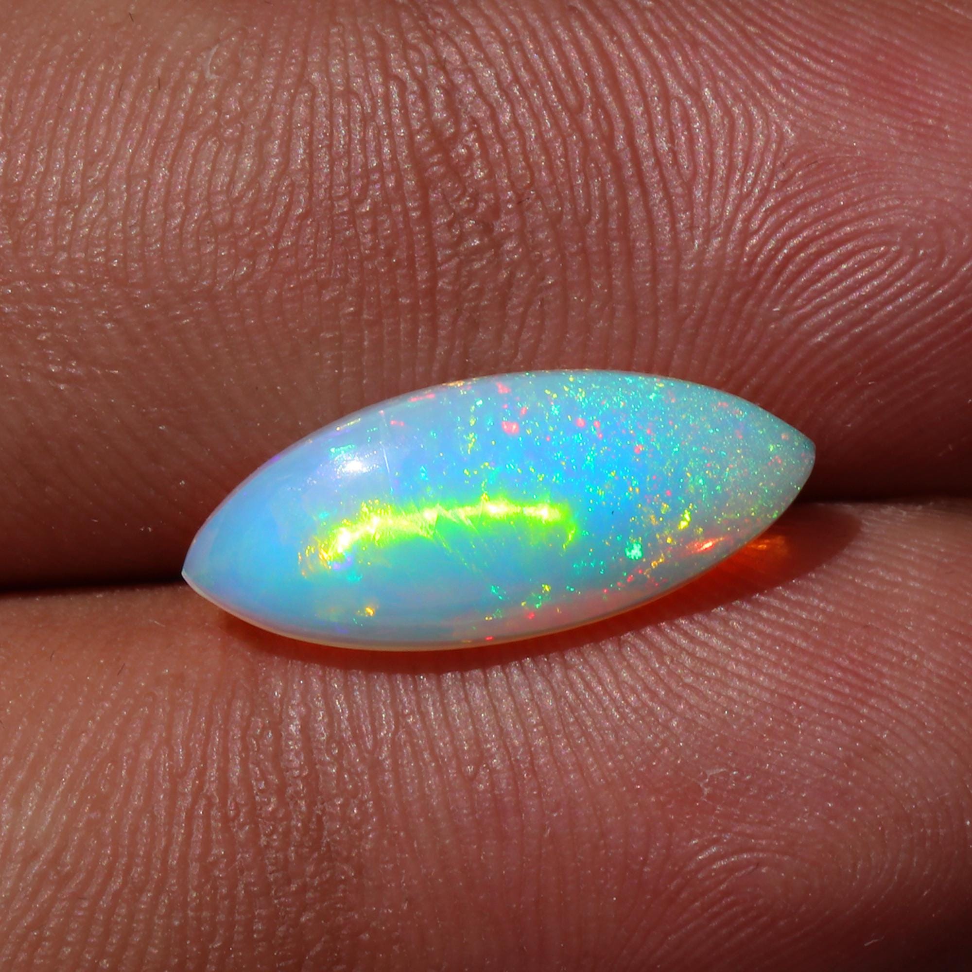 White Ethiopian Opal Gemstone: Marquise Fire Opal Cabochon, 2.45 Carat