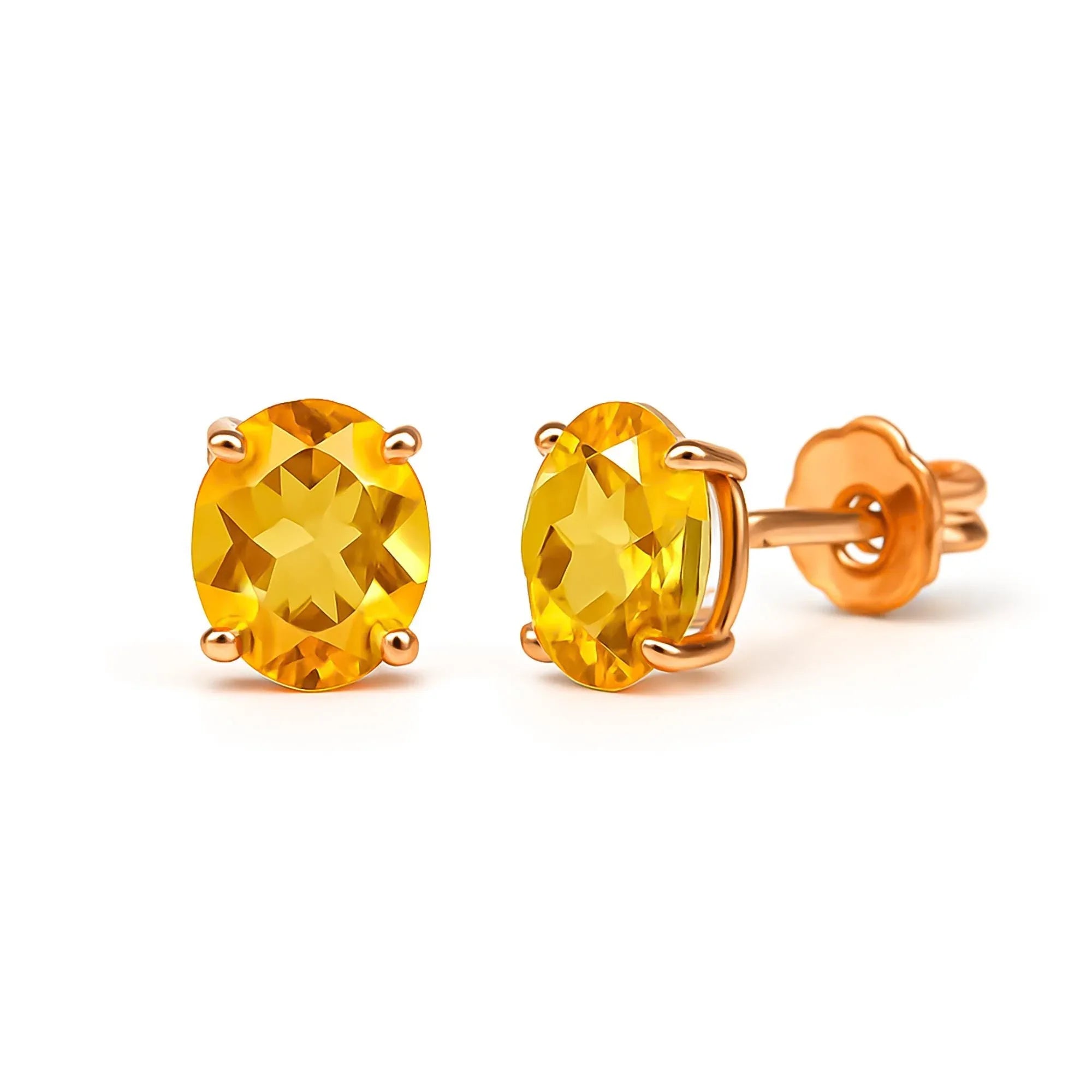 Dainty Citrine Stud Earrings: 925 Sterling Silver, November Birthstone Jewelry - Himalya Quartz