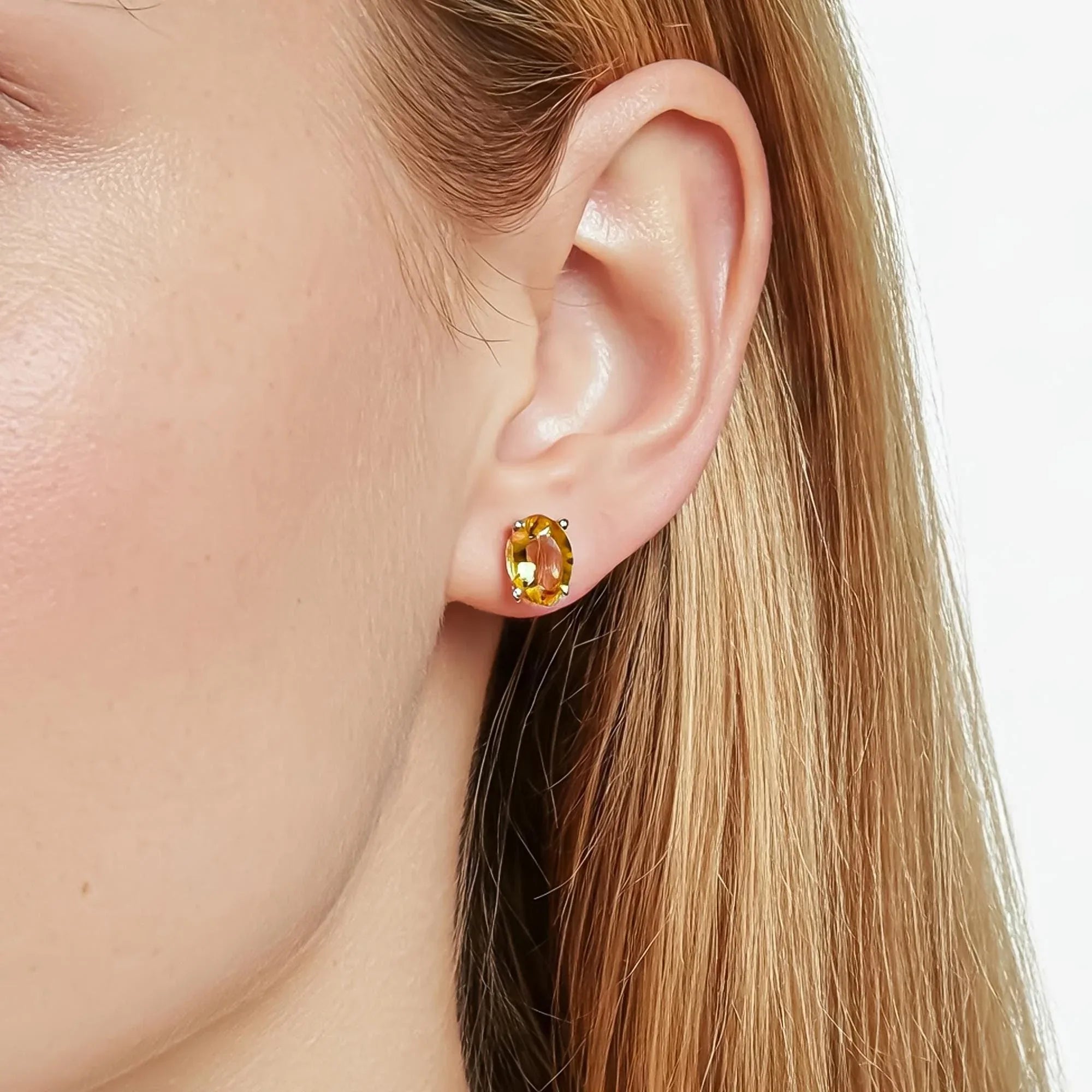 Dainty Citrine Stud Earrings: 925 Sterling Silver, November Birthstone Jewelry - Himalya Quartz