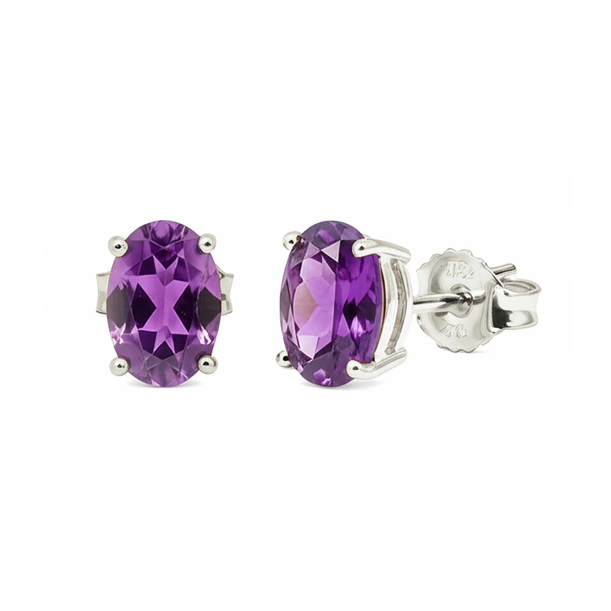Sterling Silver Amethyst Stud Earrings: Faceted Gemstone, Minimalist Style