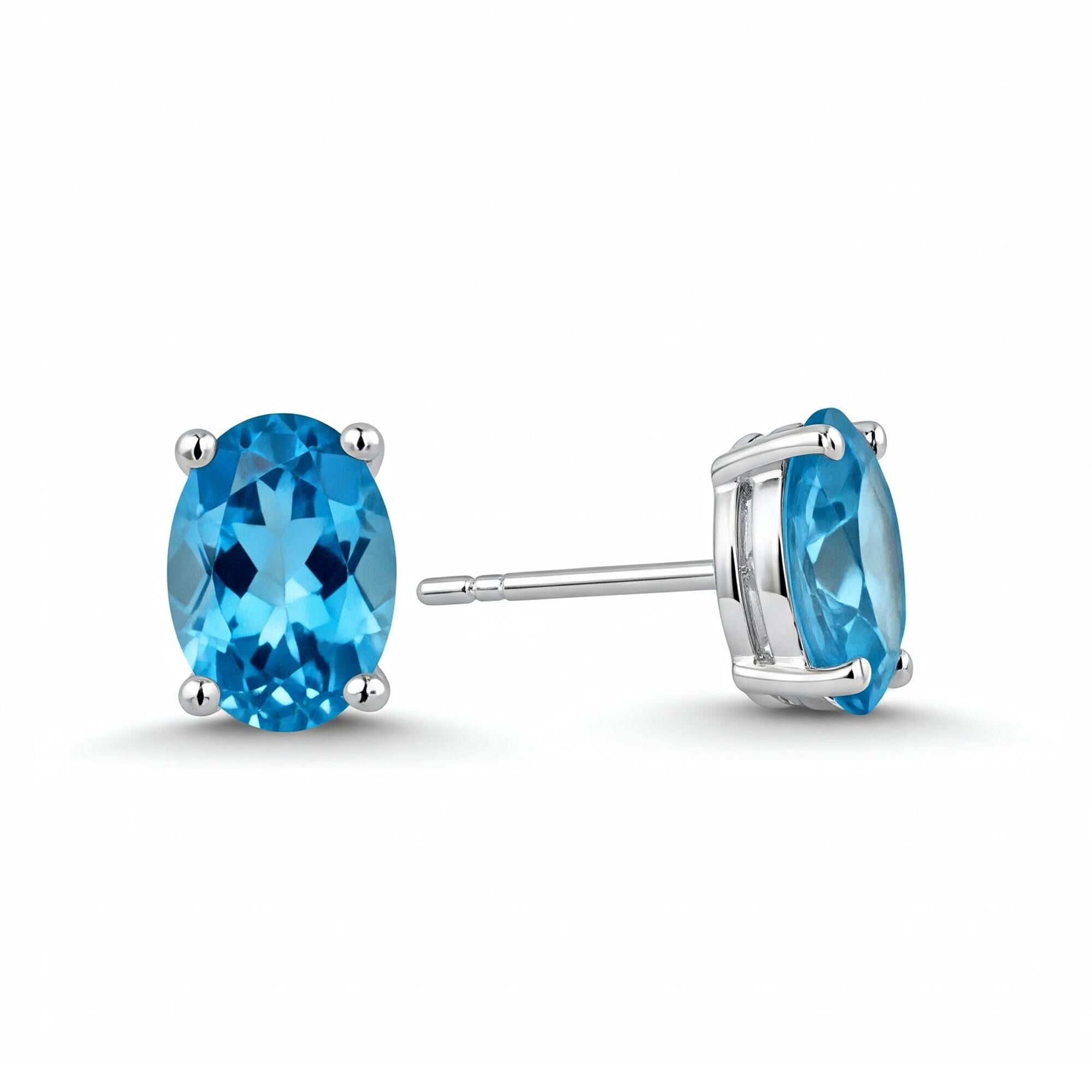Swiss Blue Topaz Sterling Silver Stud Earrings: December Birthstone