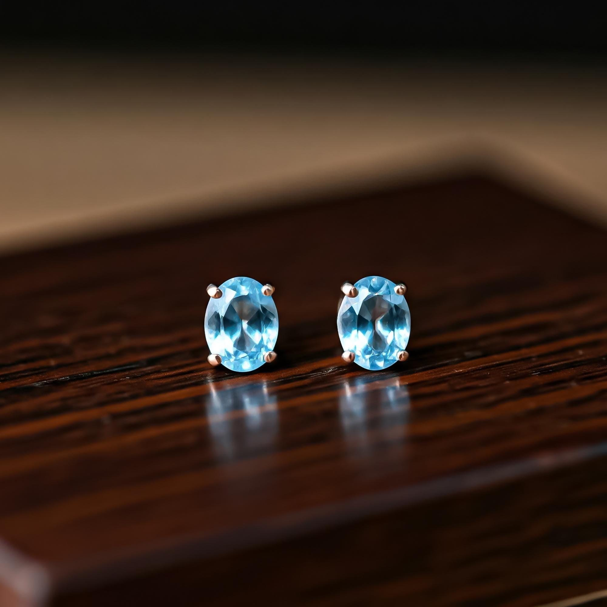 Swiss Blue Topaz Sterling Silver Stud Earrings: December Birthstone