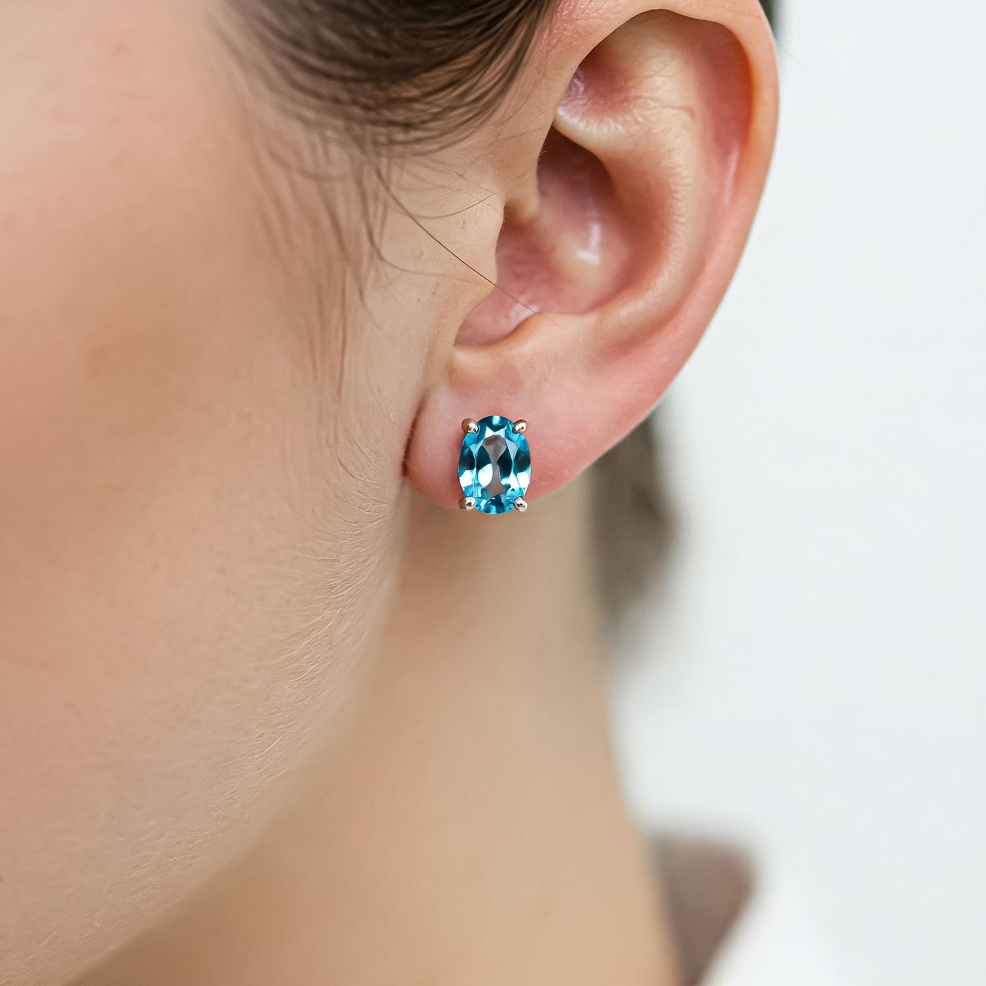 Swiss Blue Topaz Sterling Silver Stud Earrings: December Birthstone