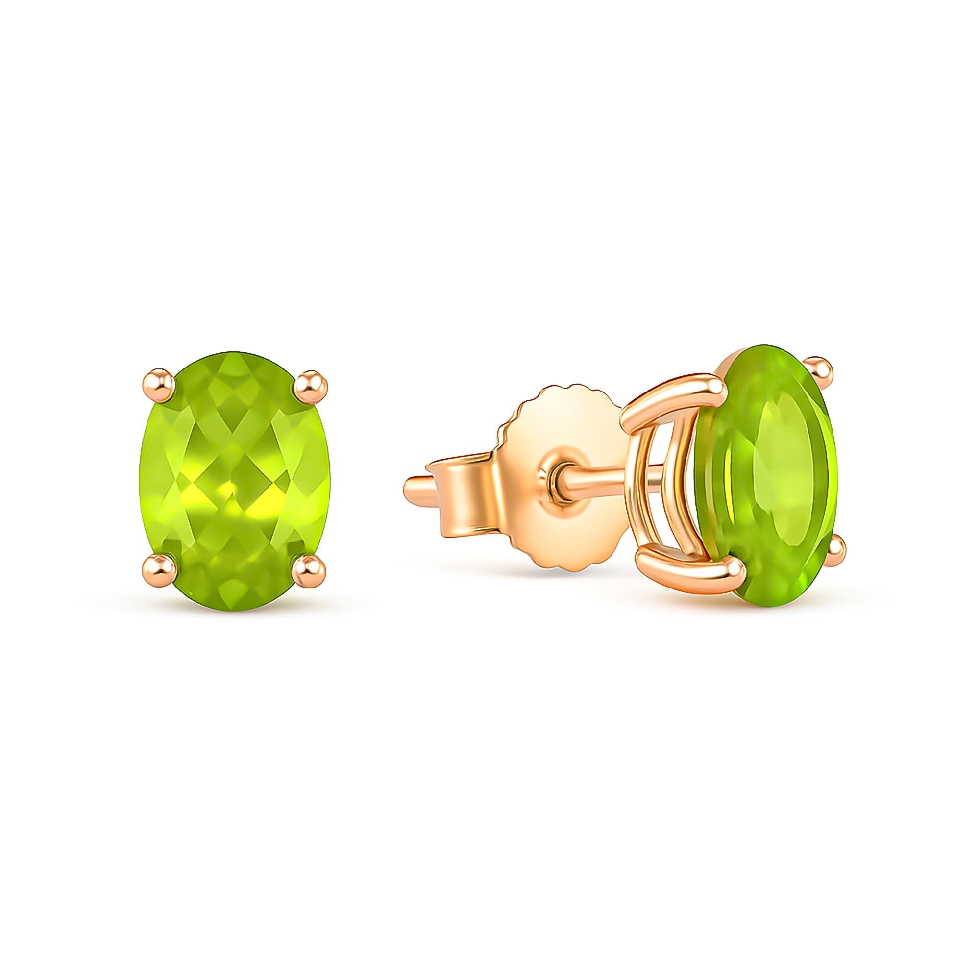 Peridot Sterling Silver Stud Earrings: August Birthstone, Dainty Oval Cut
