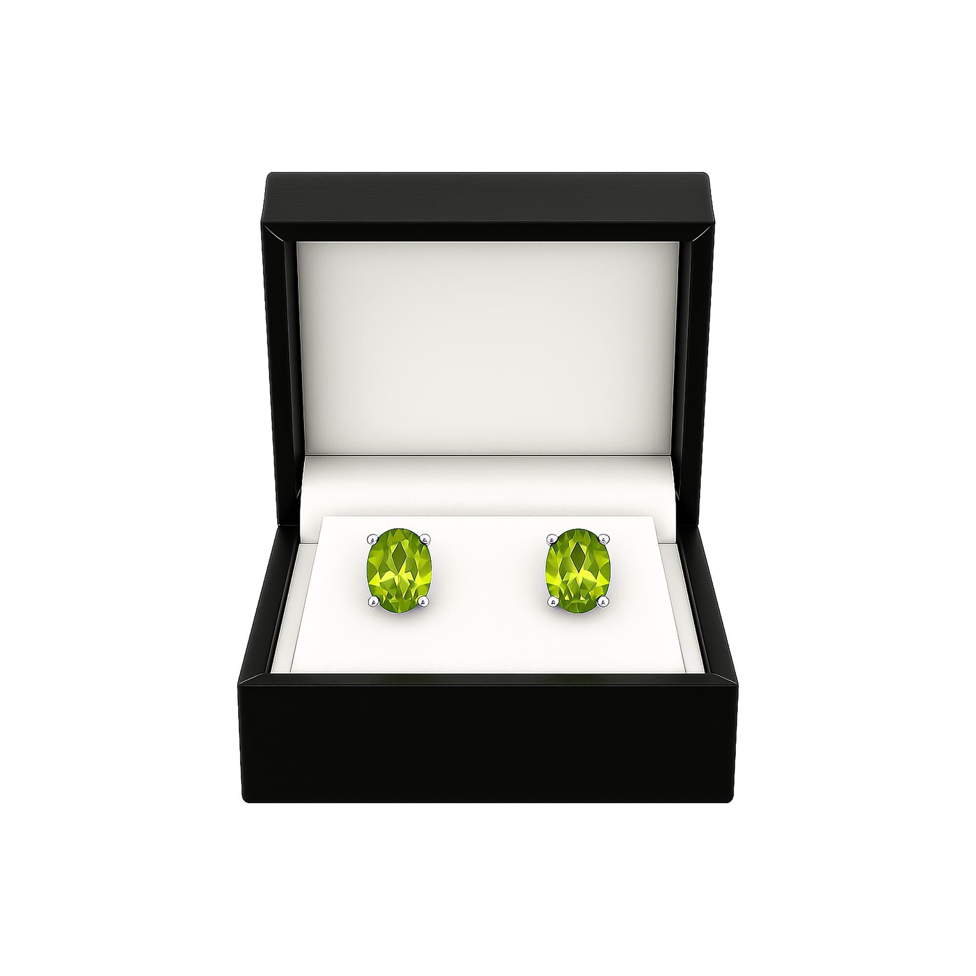 Peridot Sterling Silver Stud Earrings: August Birthstone, Dainty Oval Cut