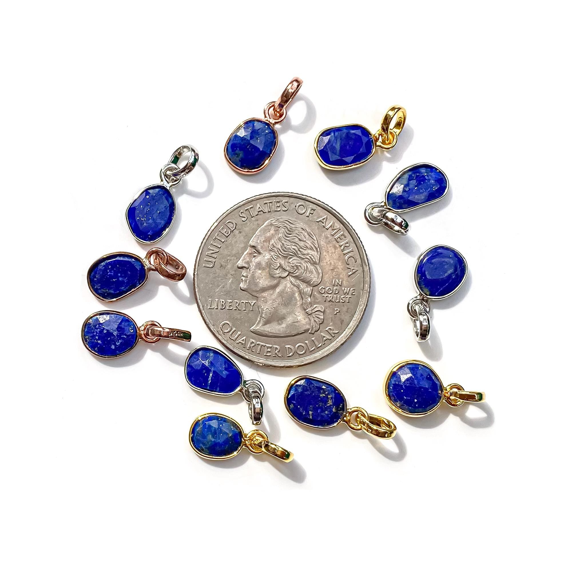 Rose Cut Lapis Lazuli Pendant: 925 Silver, Yellow Gold Plated