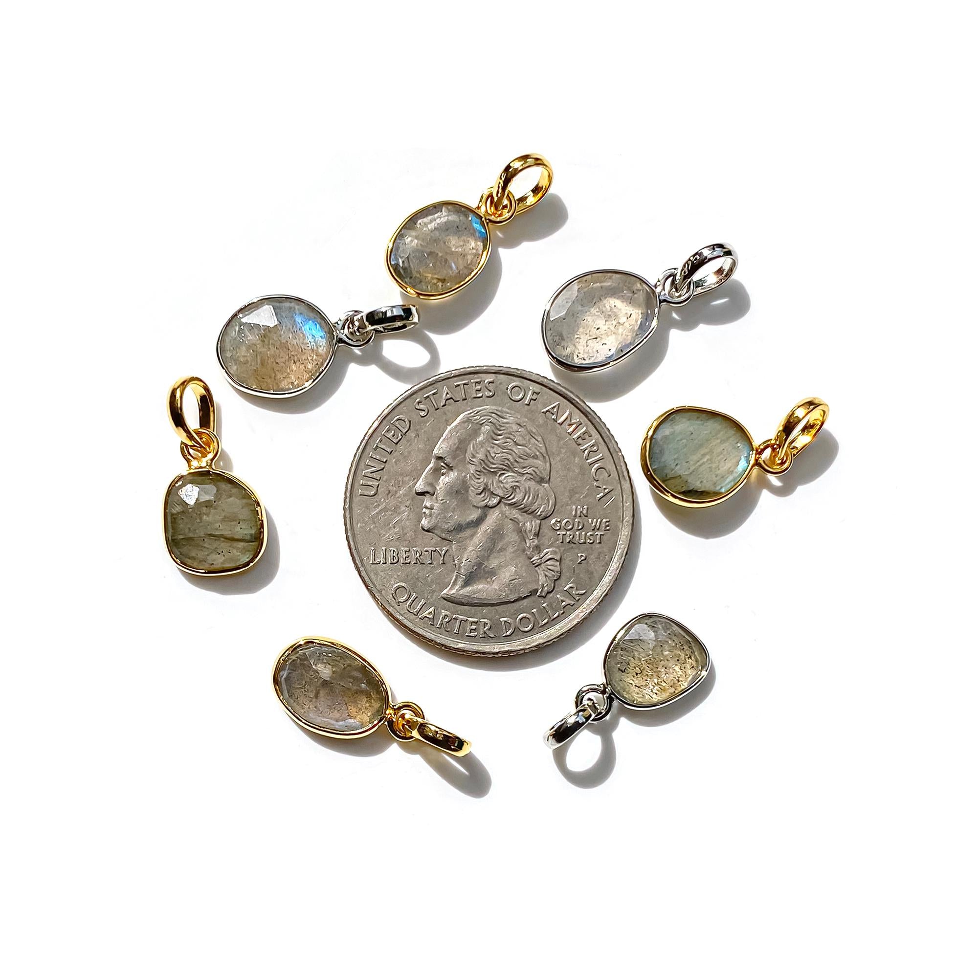 Natural Labradorite Pendant: 925 Sterling Silver Bezel, Rose Cut Gemstone