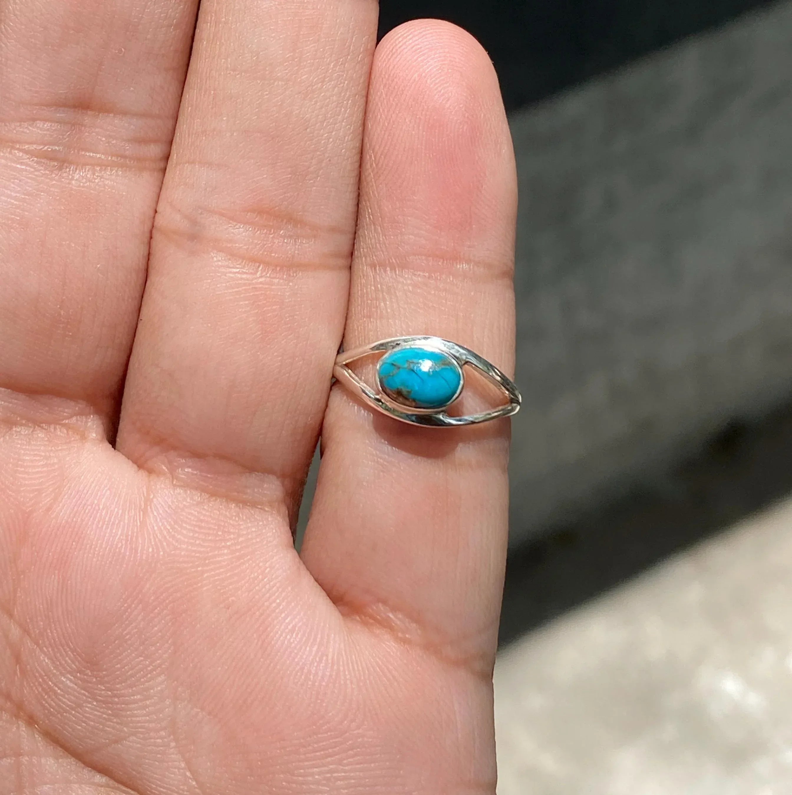 Blue Copper Turquoise Ring: Sterling Silver Boho Statement Jewelry