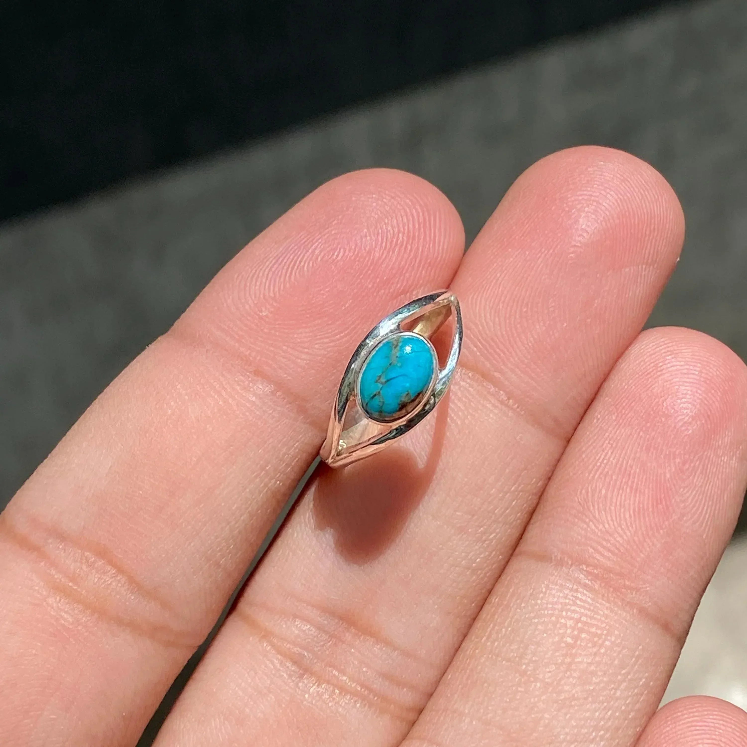 Blue Copper Turquoise Ring: Sterling Silver Boho Statement Jewelry