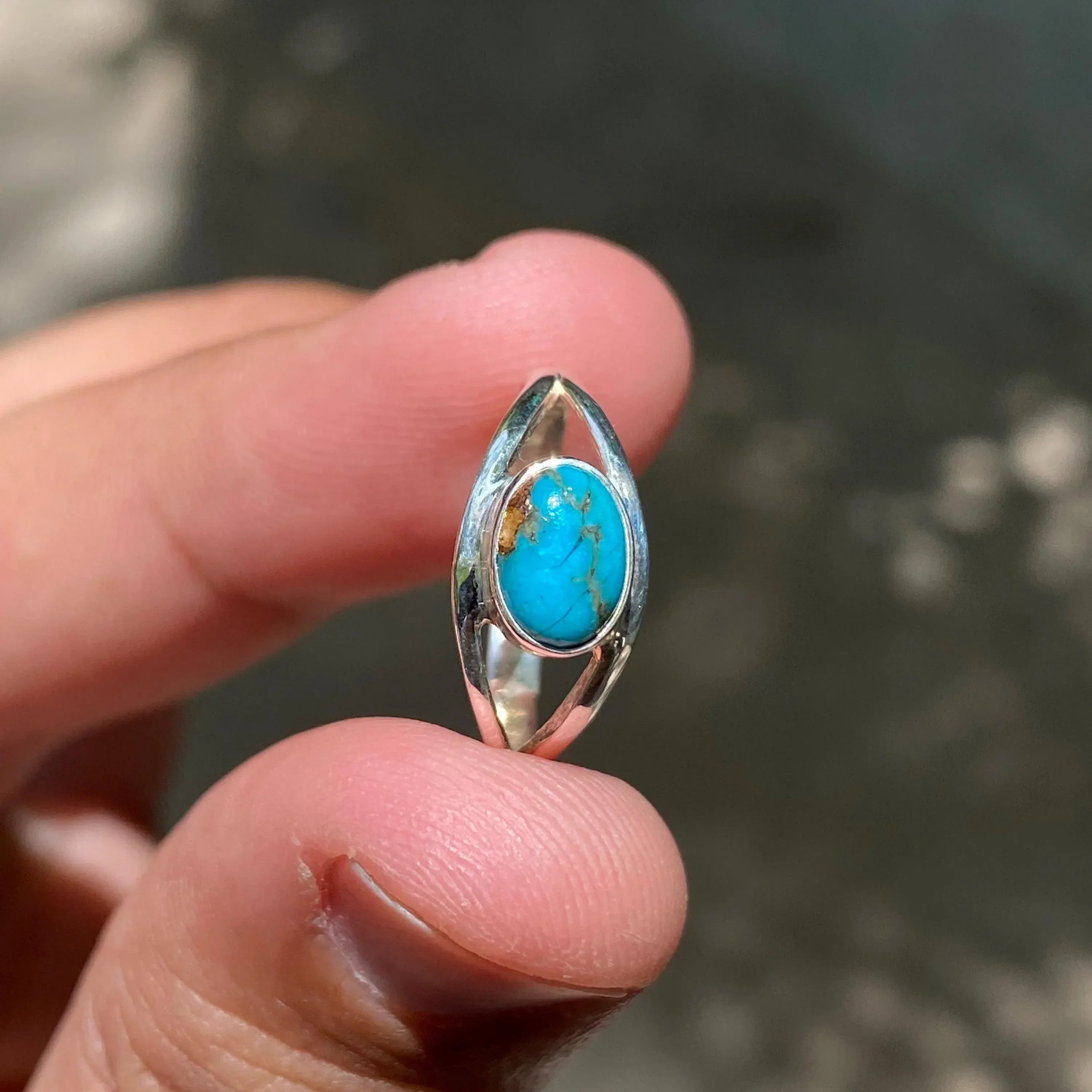 Blue Copper Turquoise Ring: Sterling Silver Boho Statement Jewelry