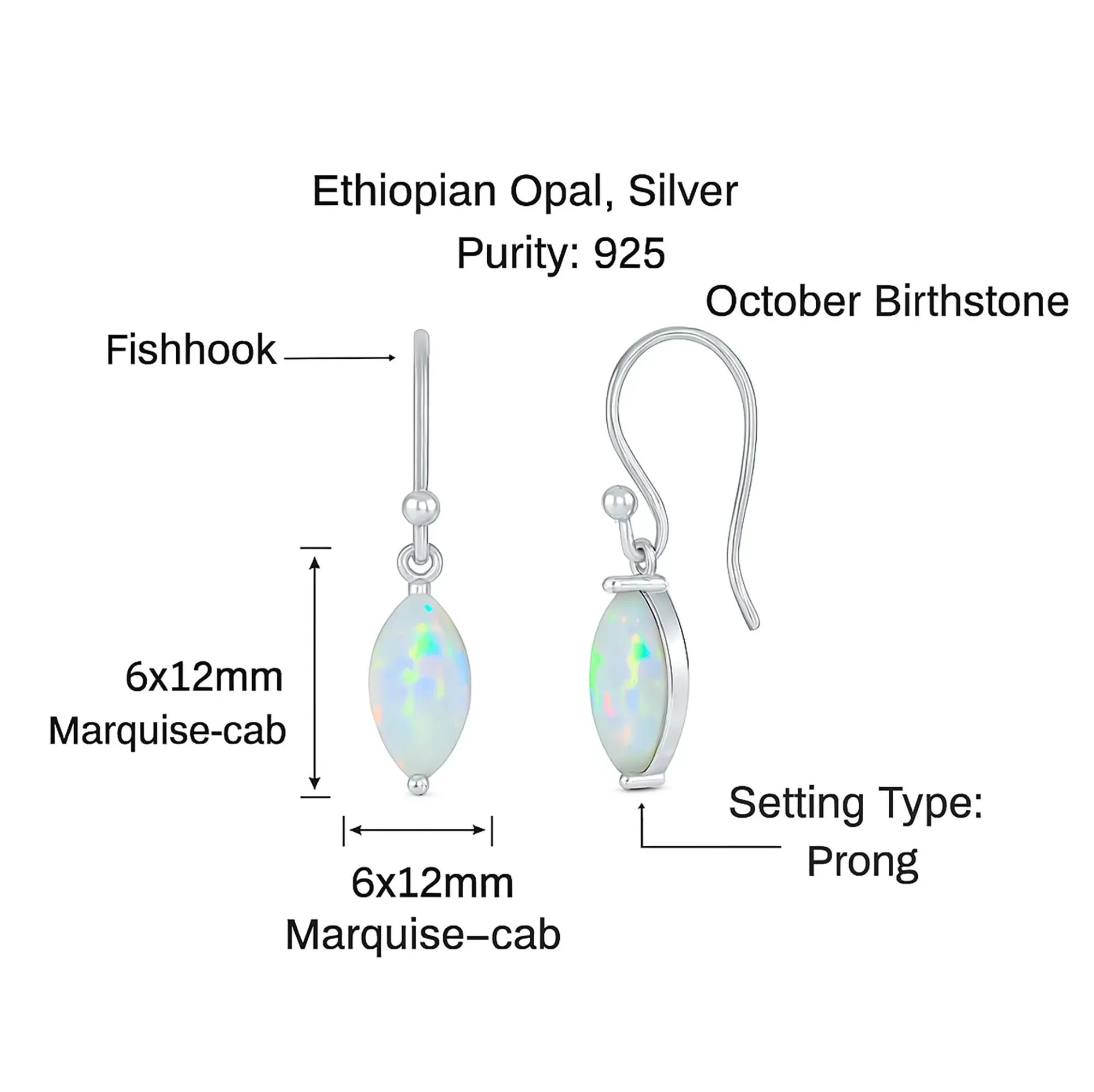Ethiopian Opal Sterling Silver Earrings: Welo Fire Opal Art Deco Marquise Cabochon