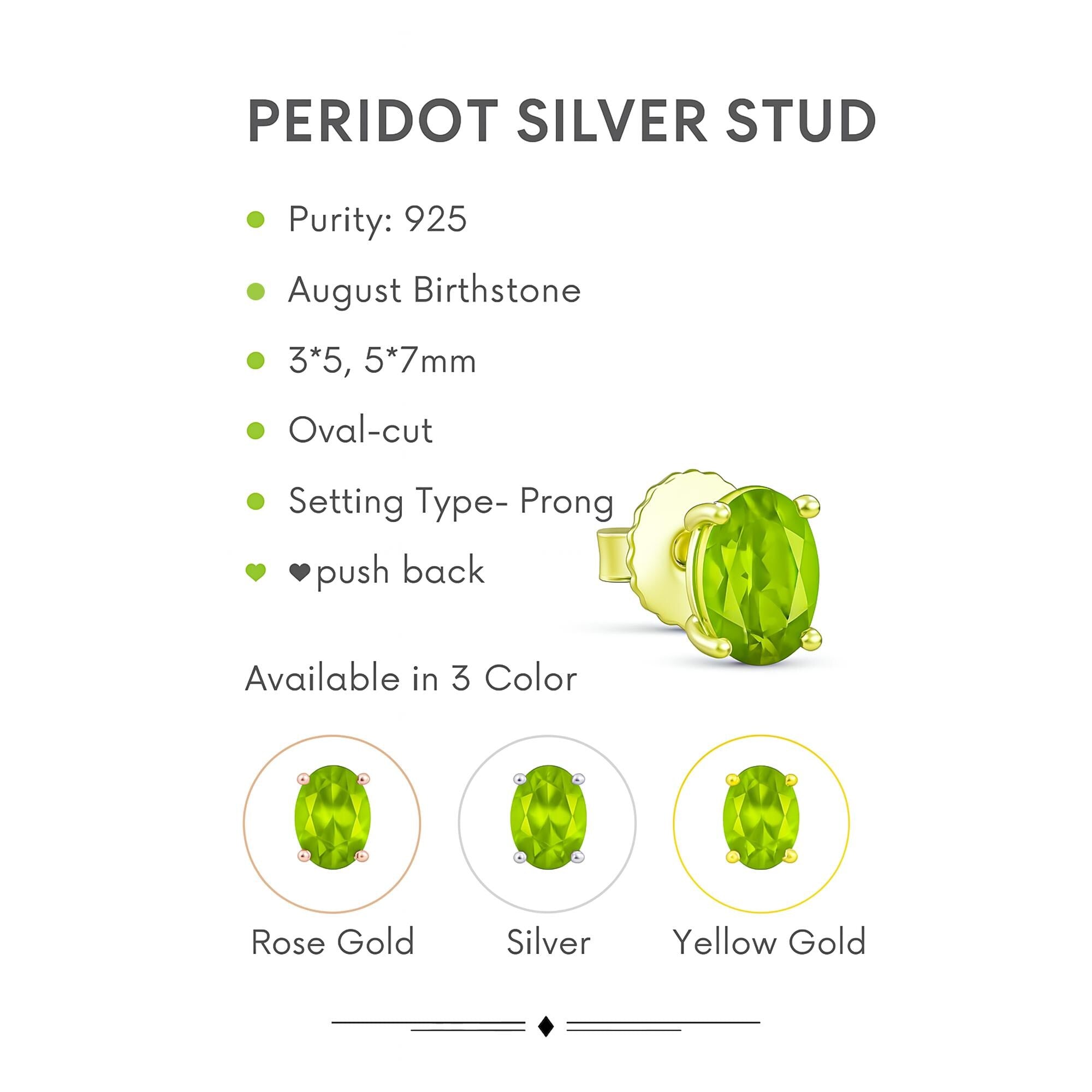 Peridot Sterling Silver Stud Earrings: August Birthstone, Dainty Oval Cut