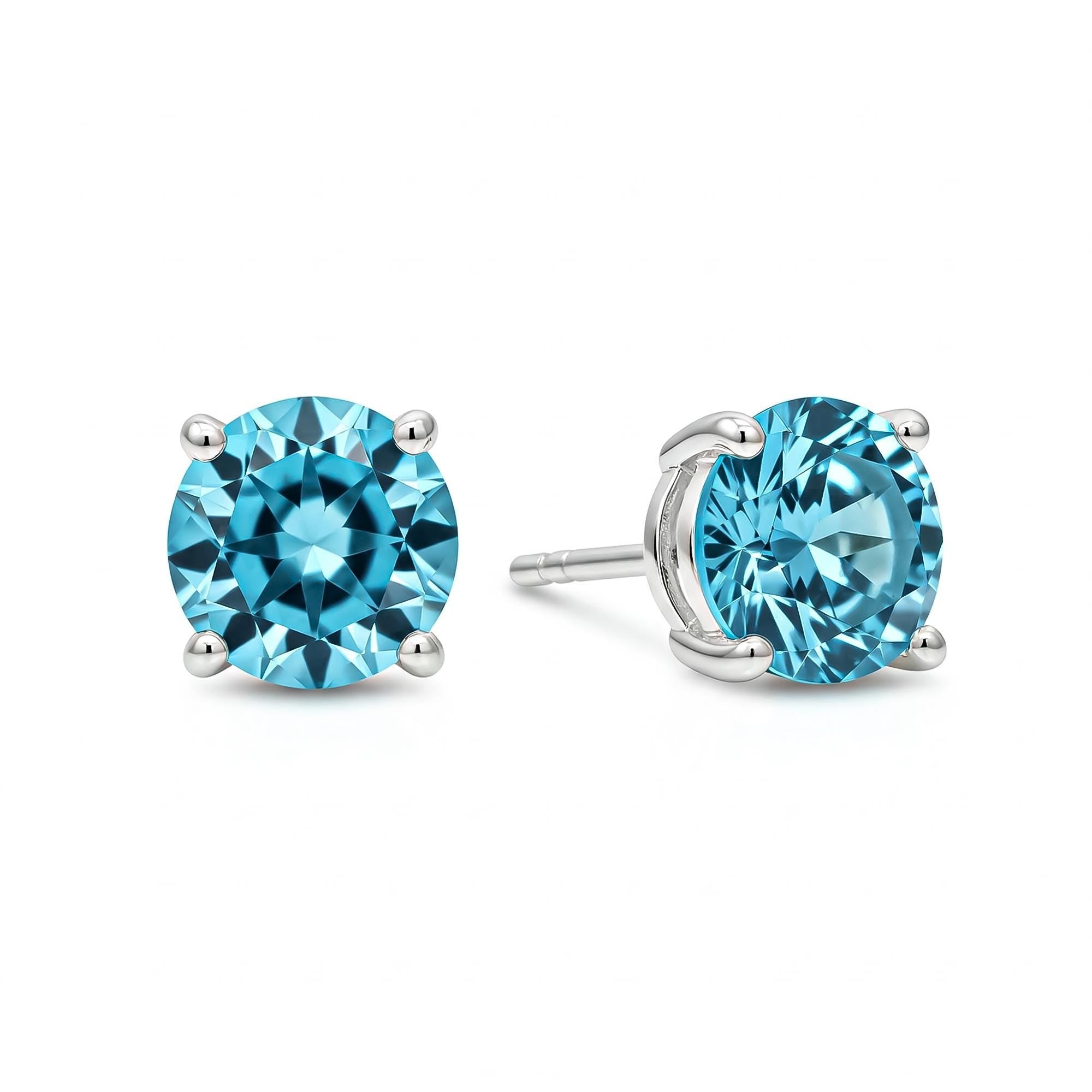 Swiss Blue Topaz Stud Earrings: 925 Sterling Silver, Handmade Minimalist Jewelry