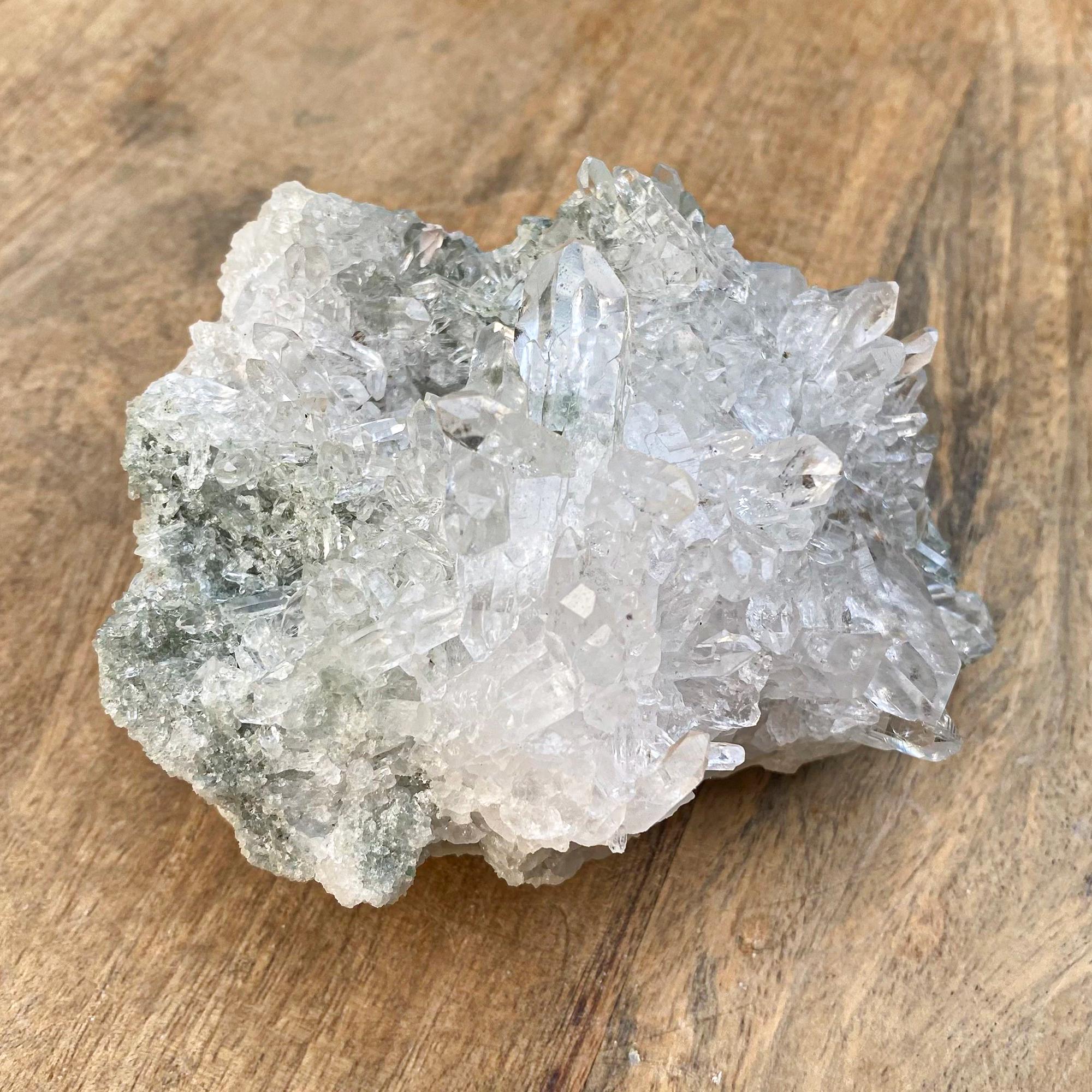 Green Chlorite Quartz Crystal Cluster: Raw Himalayan Healing Mineral, 335gm