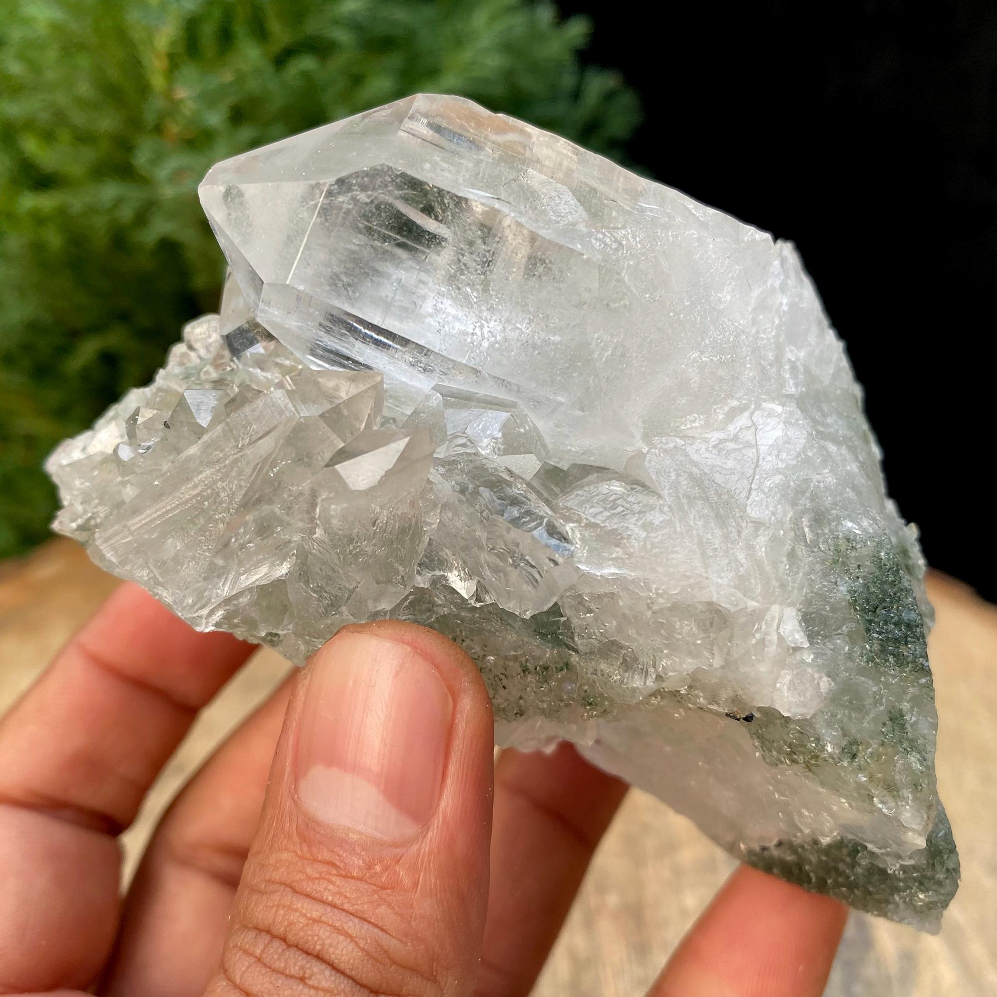 Clear Chlorite Quartz Point from Kullu Valley  Raw Healing Crystal, Energy Cleansing Stone, 355gm
