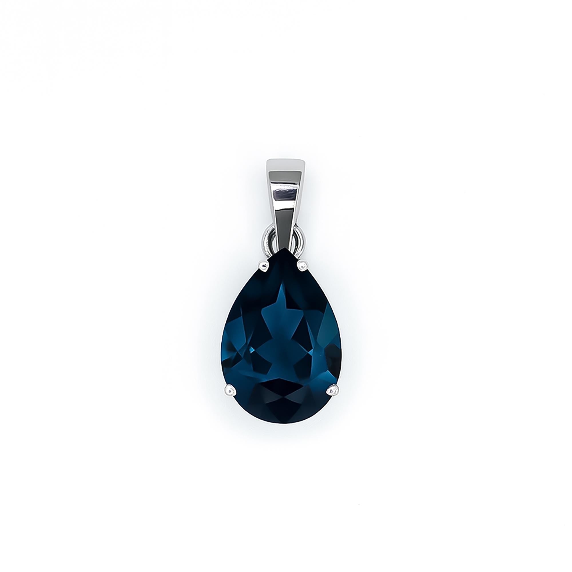 Pear-Cut London Blue Topaz Pendant: 925 Sterling Silver December Birthstone