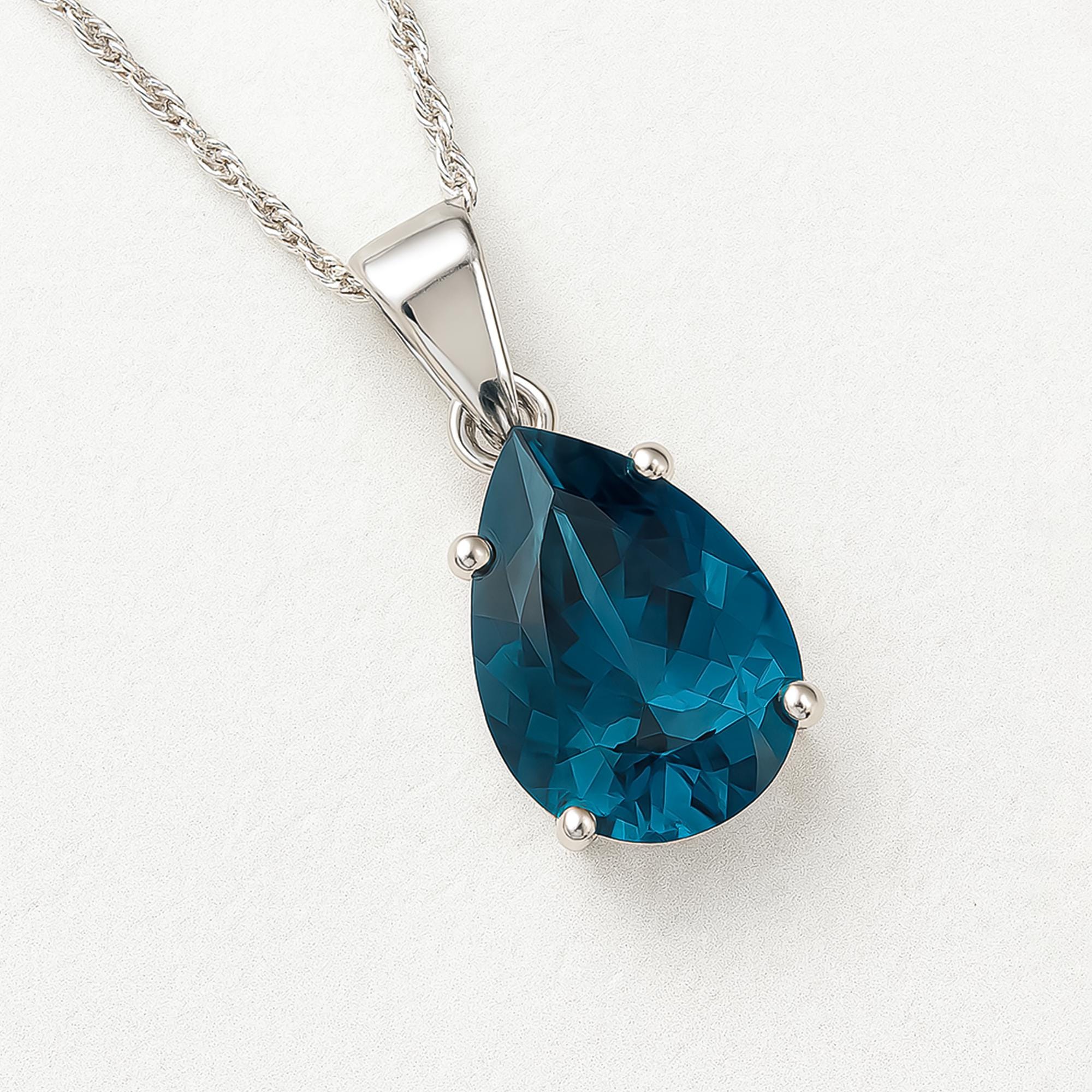 Pear-Cut London Blue Topaz Pendant: 925 Sterling Silver December Birthstone