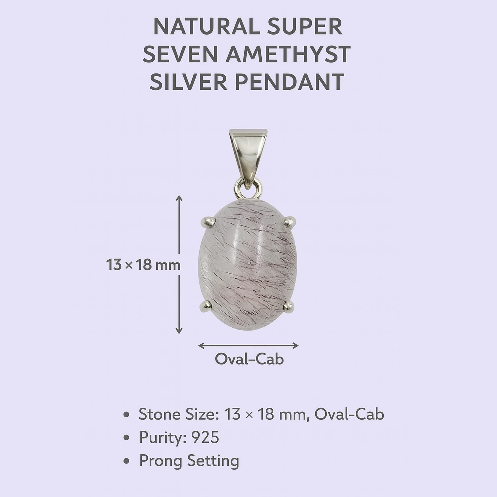 Super Seven Amethyst 925 Sterling Silver Pendant Necklace: Oval Cabochon