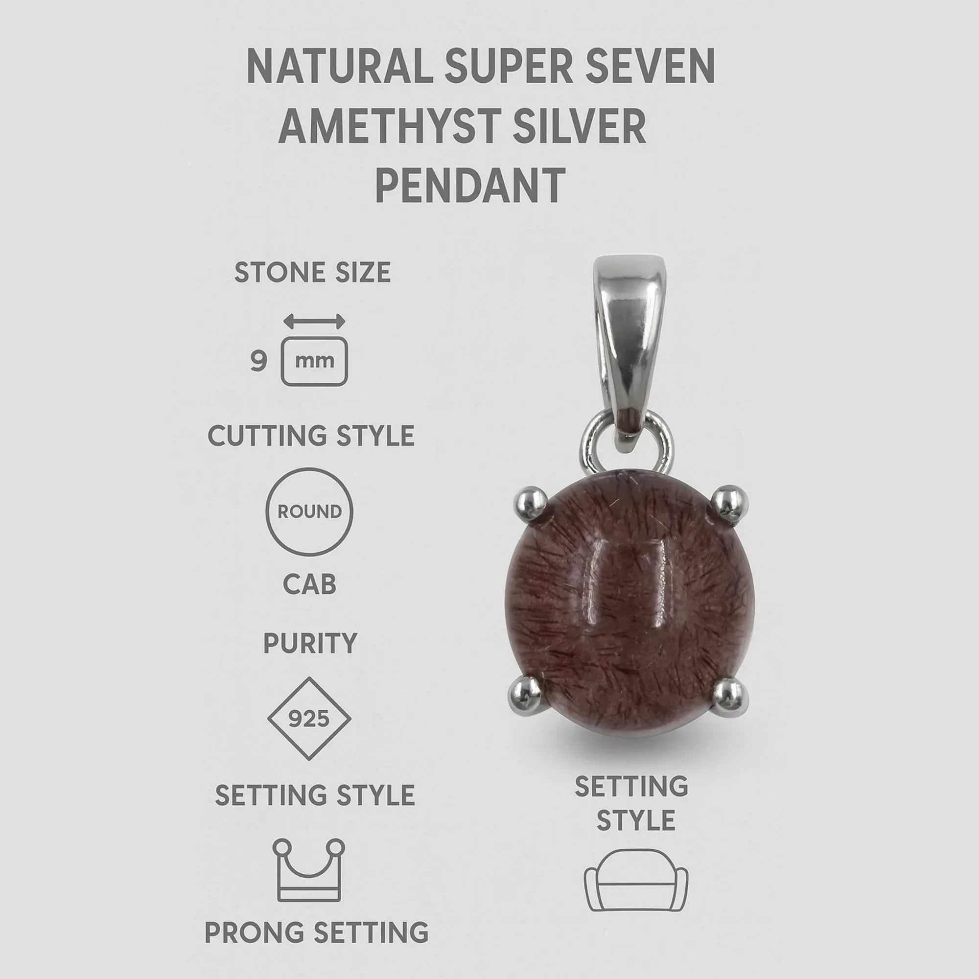 9mm Super Seven Amethyst Pendant: Cacoxenite Sterling Silver Melody Stone
