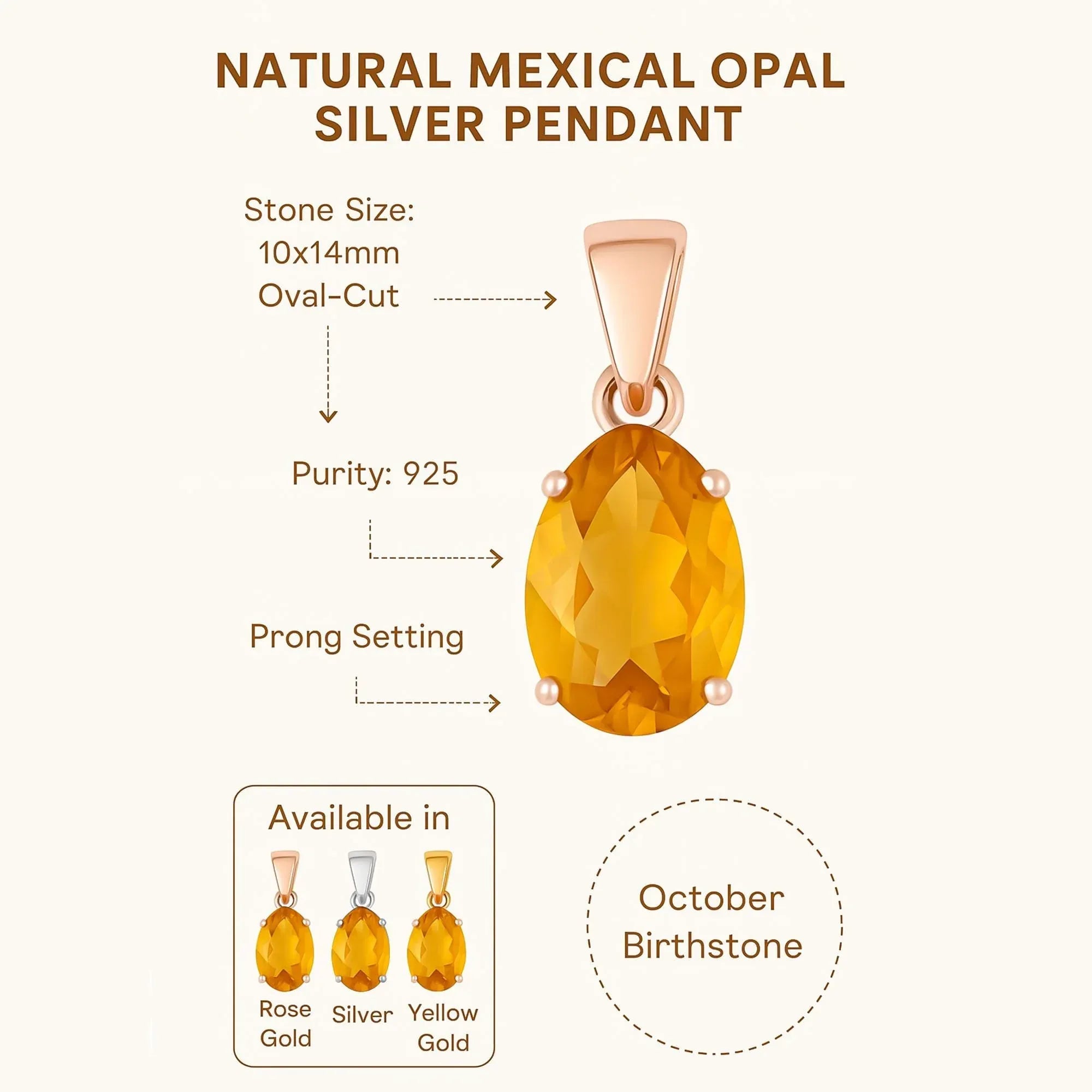 Dainty Mexican Opal Pendant: 925 Silver Rose Gold, October Birthstone