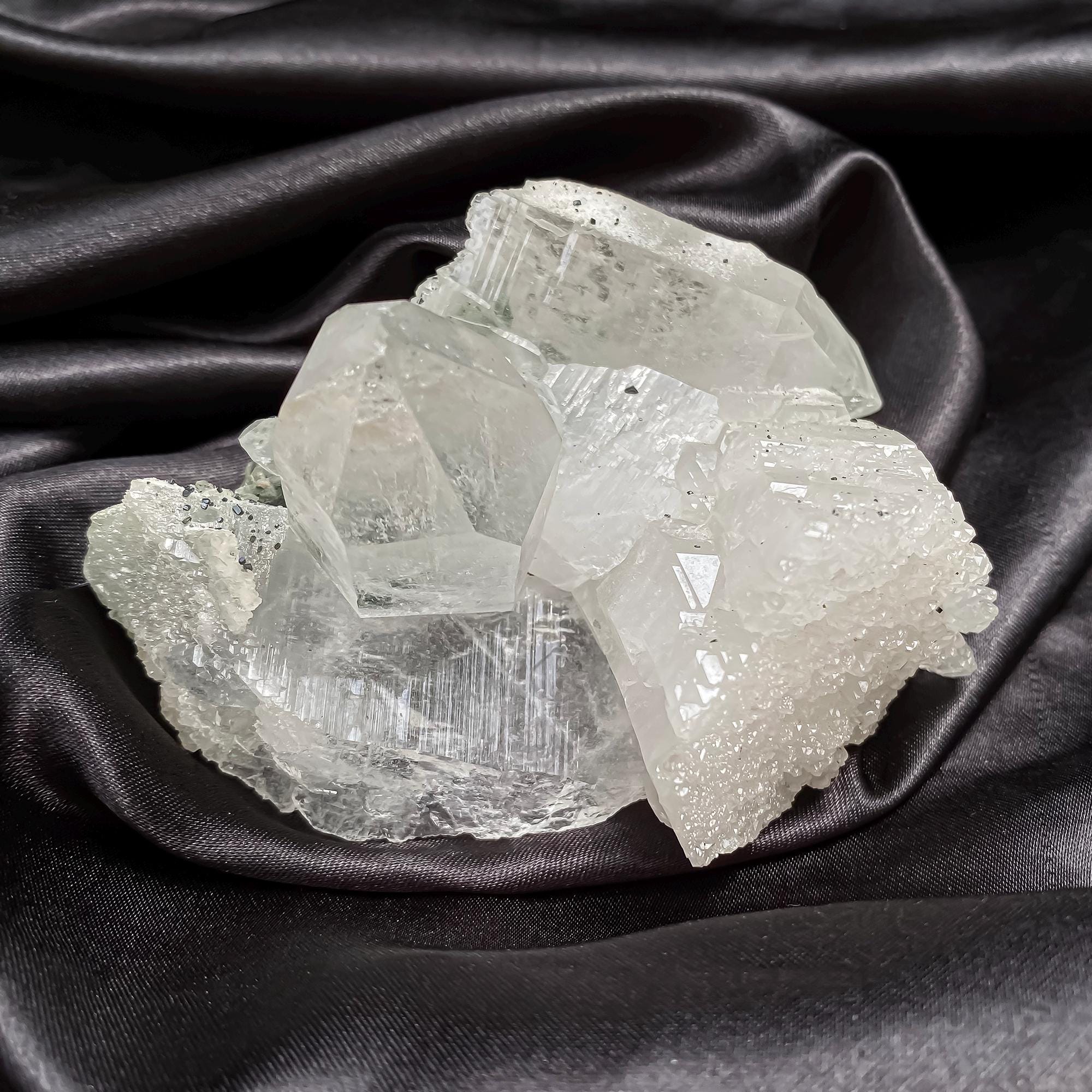 Raw Clear Quartz with Black Anatase & Green Chlorite  275gm Natural Himalayan Crystal, Mineral Rough