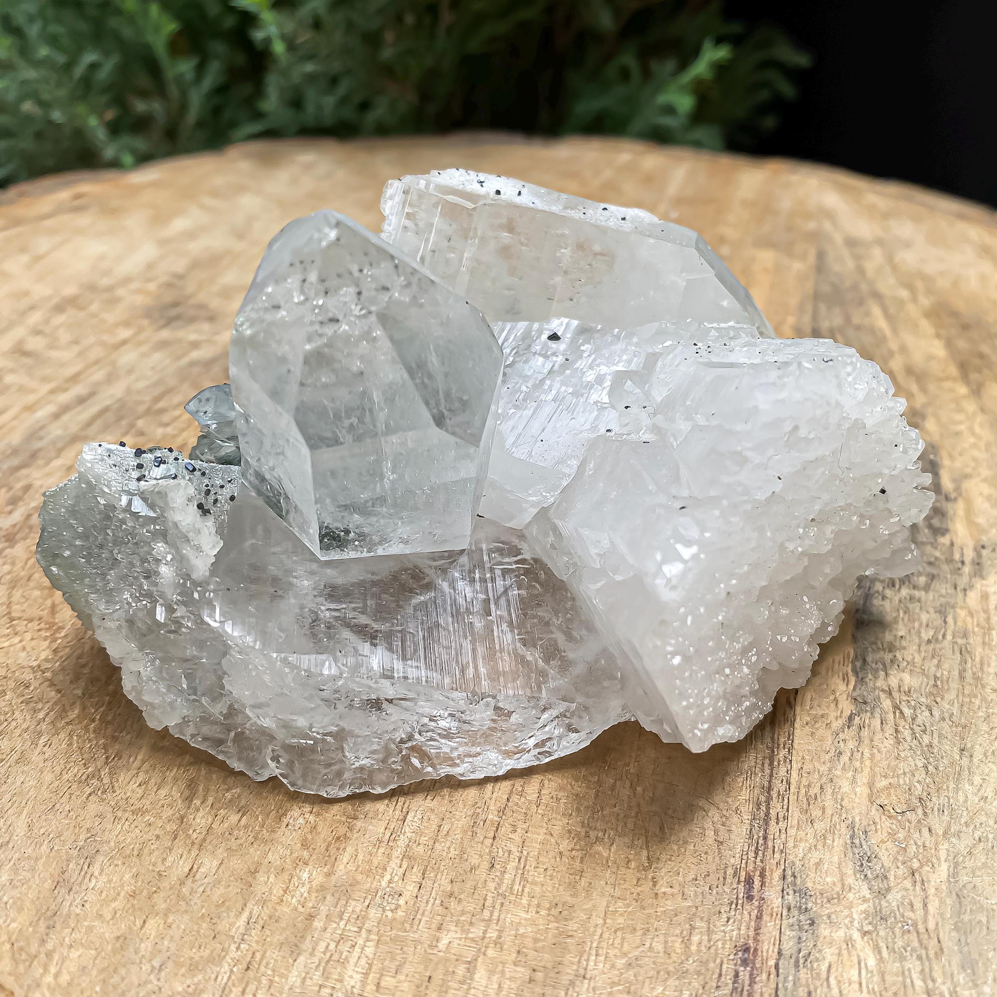 Raw Clear Quartz with Black Anatase & Green Chlorite  275gm Natural Himalayan Crystal, Mineral Rough
