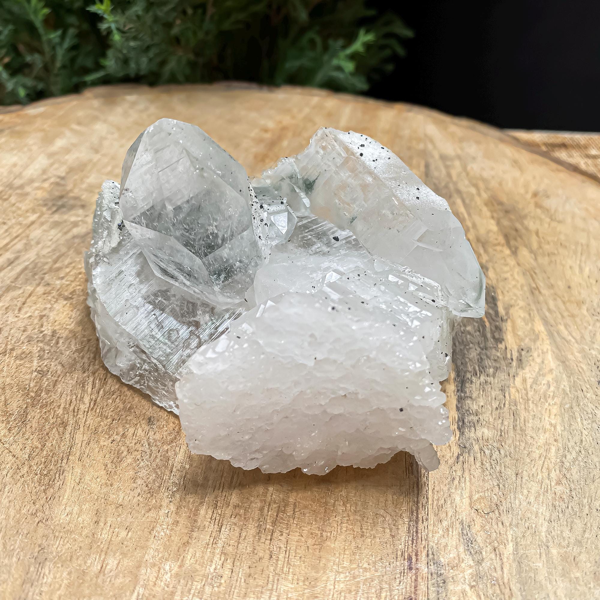 Raw Clear Quartz with Black Anatase & Green Chlorite  275gm Natural Himalayan Crystal, Mineral Rough