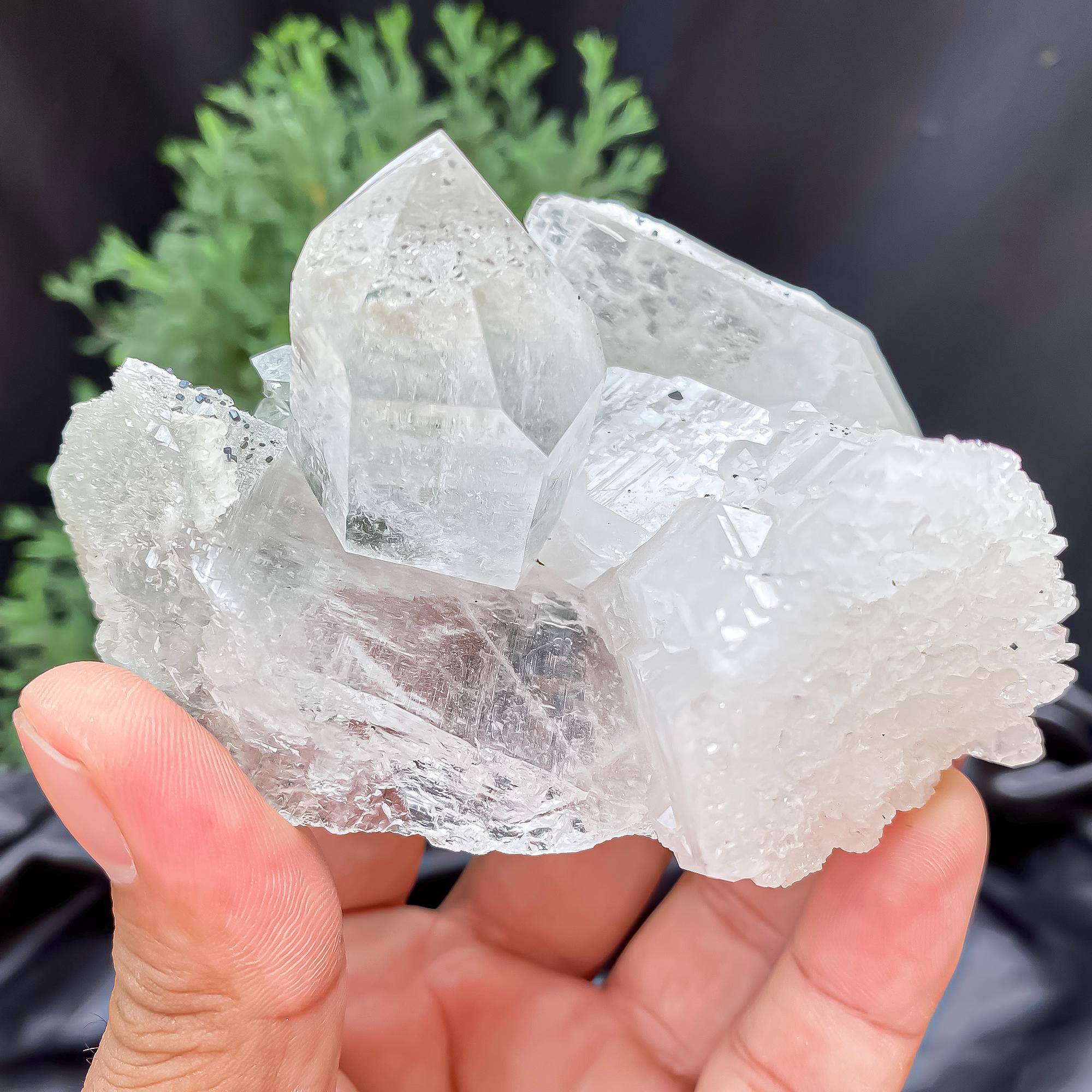 Raw Clear Quartz with Black Anatase & Green Chlorite  275gm Natural Himalayan Crystal, Mineral Rough