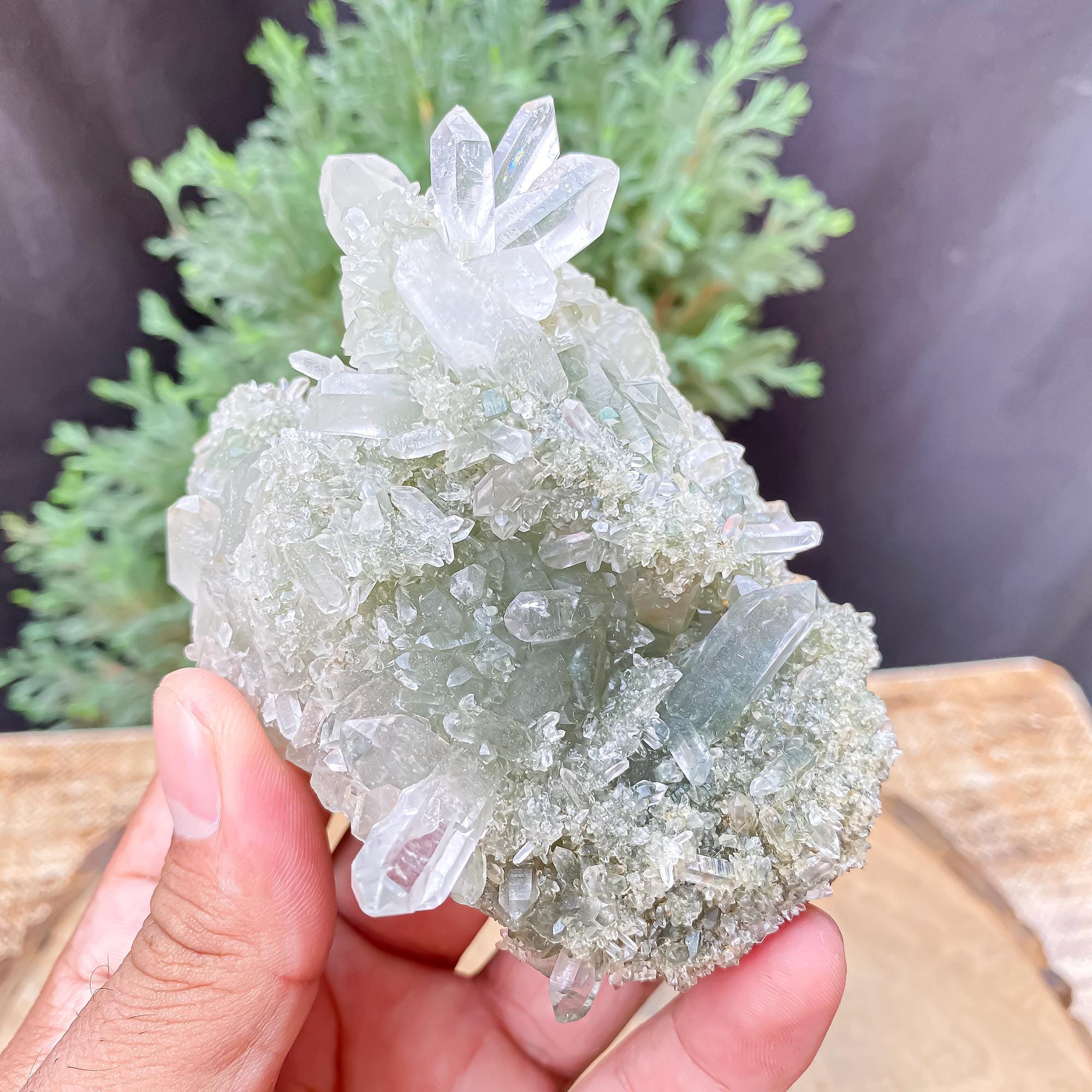 Himalayan Green Chlorite Quartz Cluster: Raw Healing Crystal, Meditation Stone 255gm