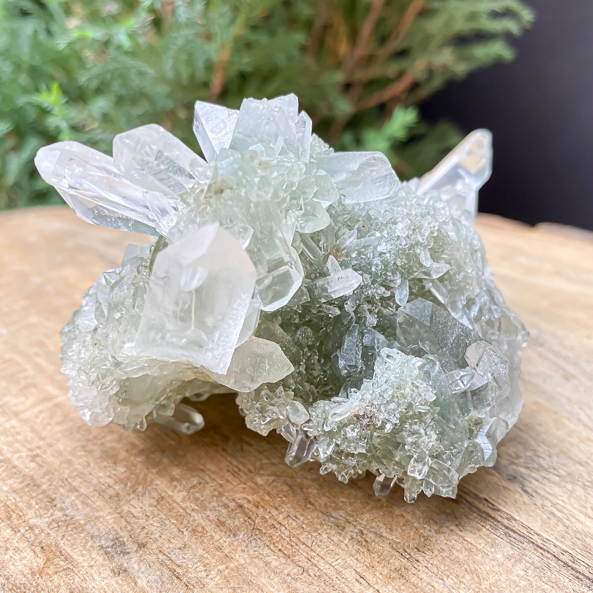 Himalayan Green Chlorite Quartz Cluster: Raw Healing Crystal, Meditation Stone 255gm