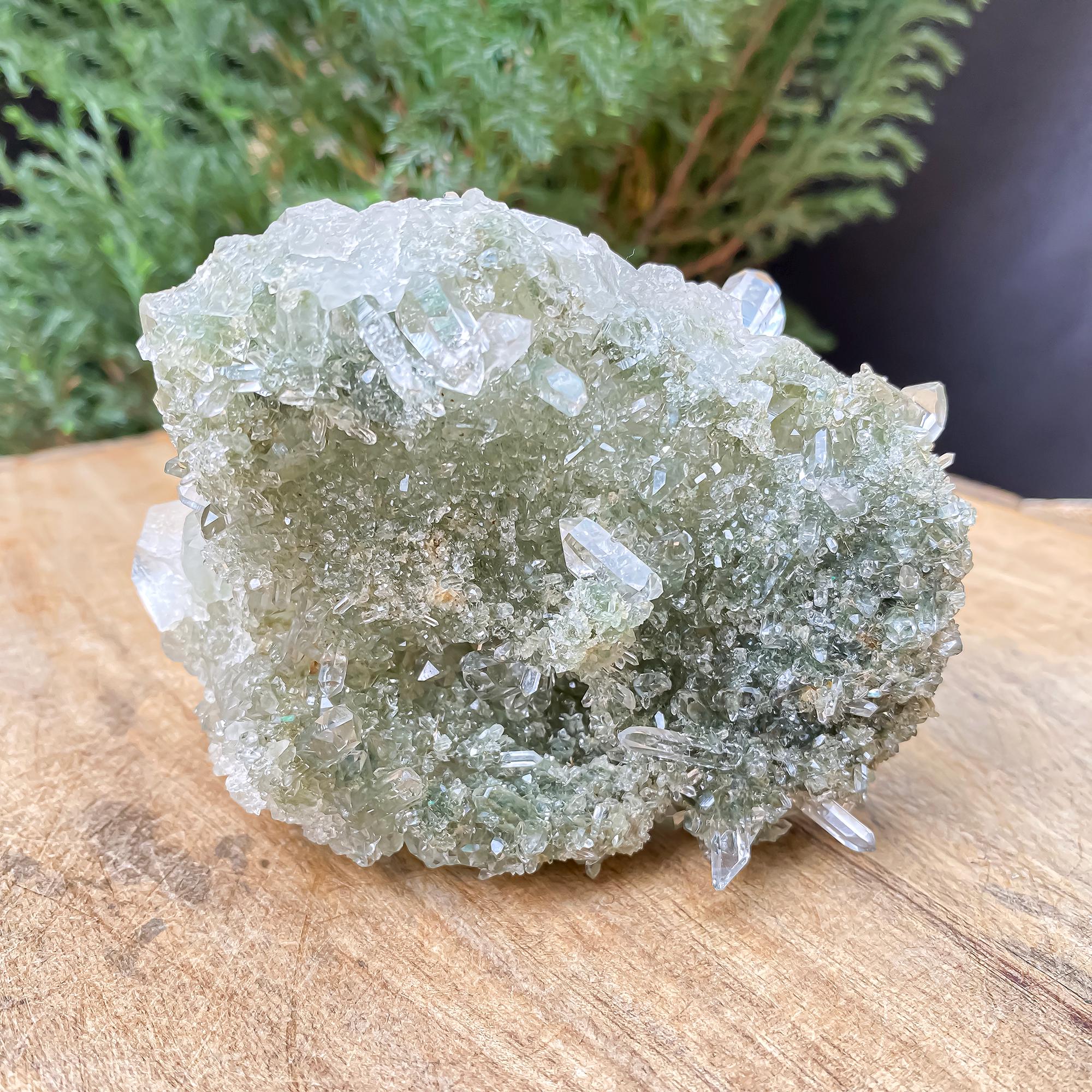 Himalayan Green Chlorite Quartz Cluster: Raw Healing Crystal, Meditation Stone 255gm