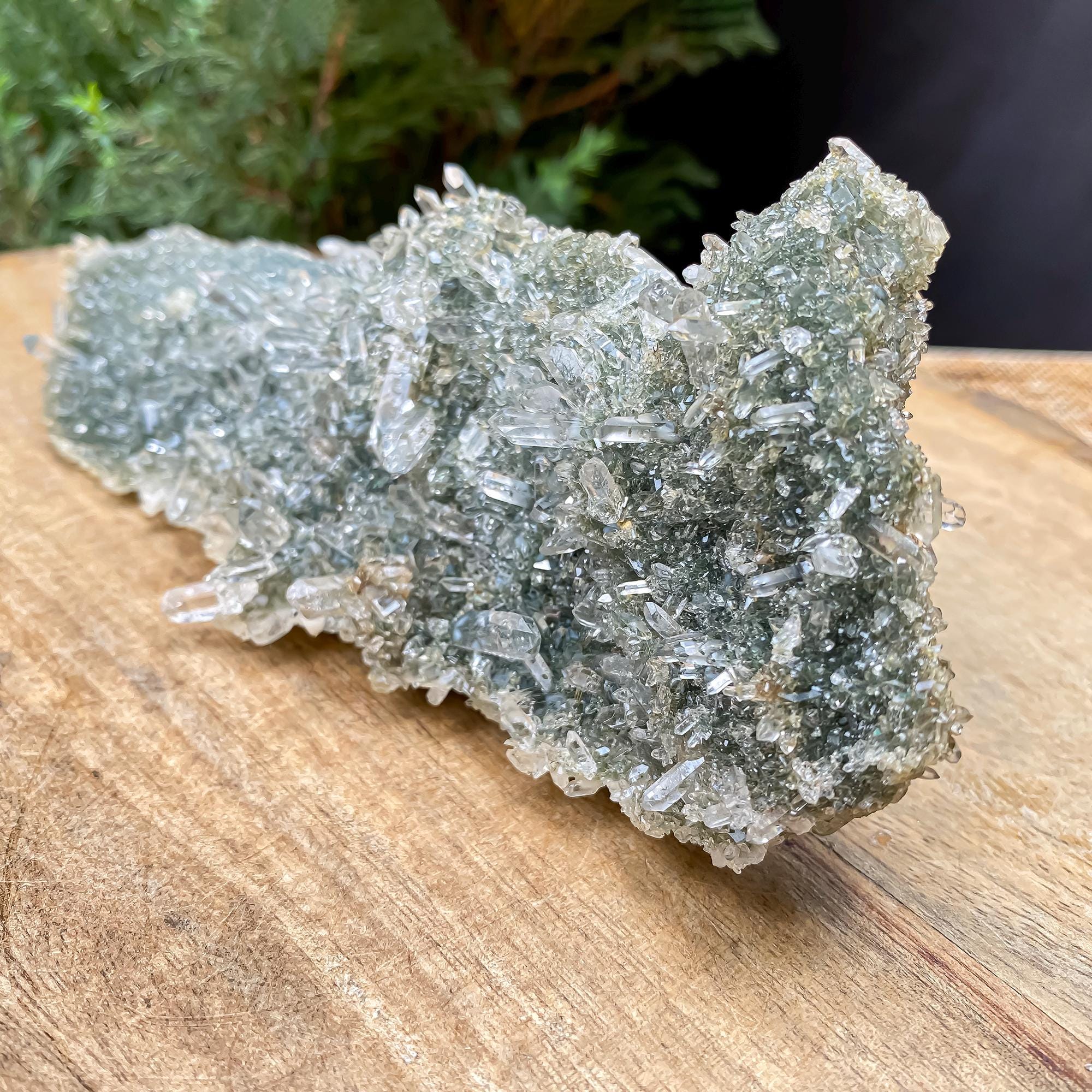 Himalayan Green Chlorite Quartz Cluster: Raw Healing Crystal, Meditation Stone 260gm