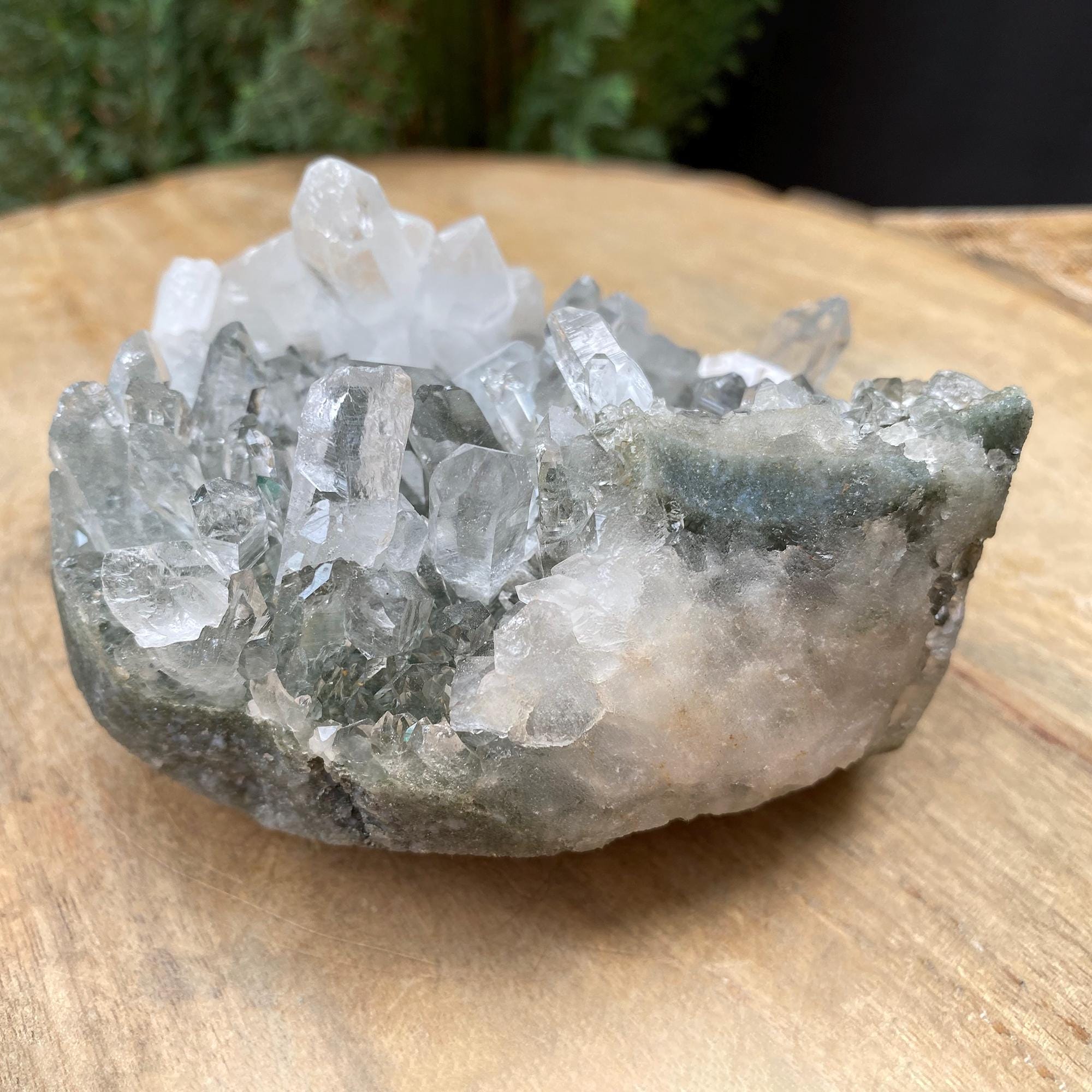 Himalayan Green Chlorite Quartz Cluster: Natural Healing Crystal, 670gm