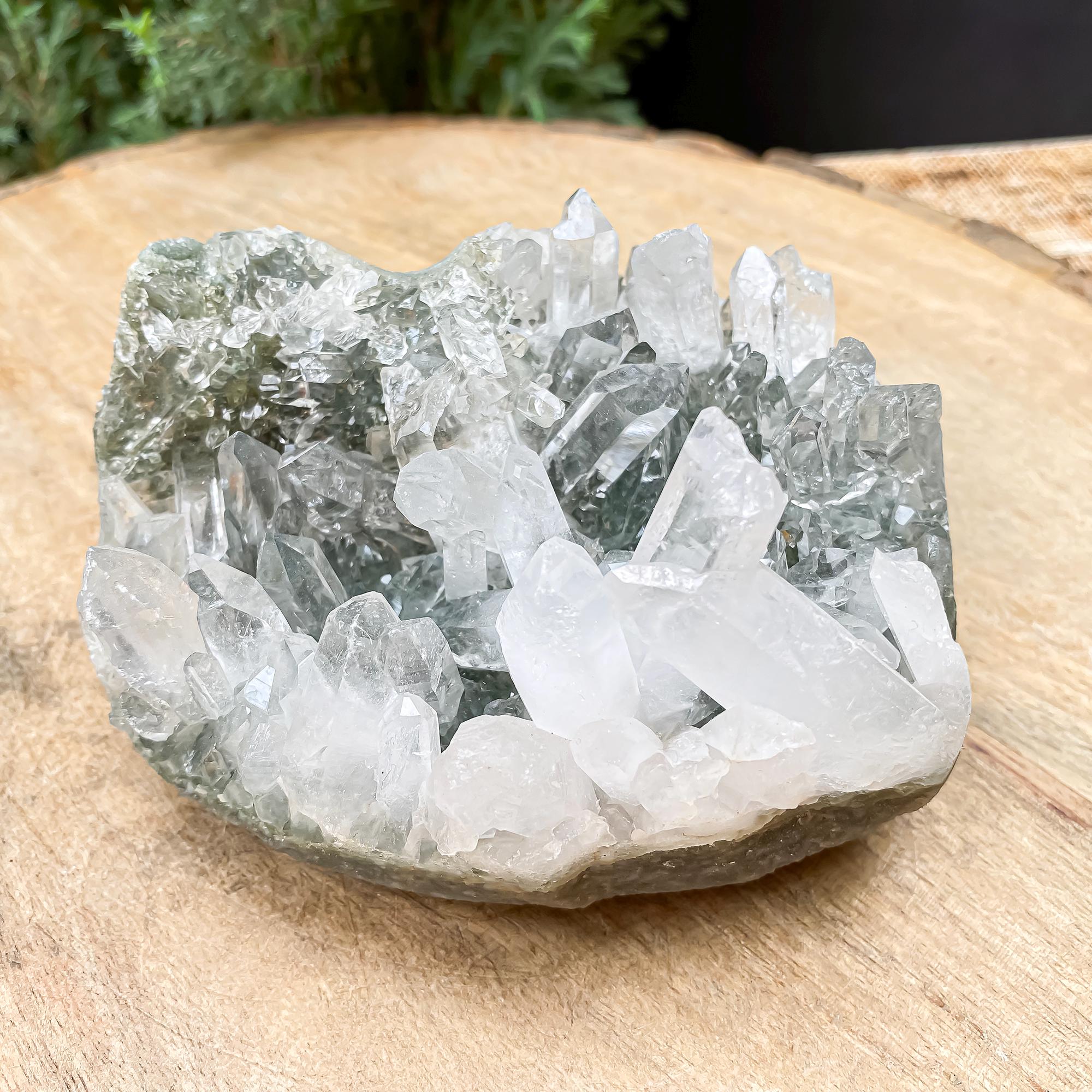 Himalayan Green Chlorite Quartz Cluster: Natural Healing Crystal, 670gm