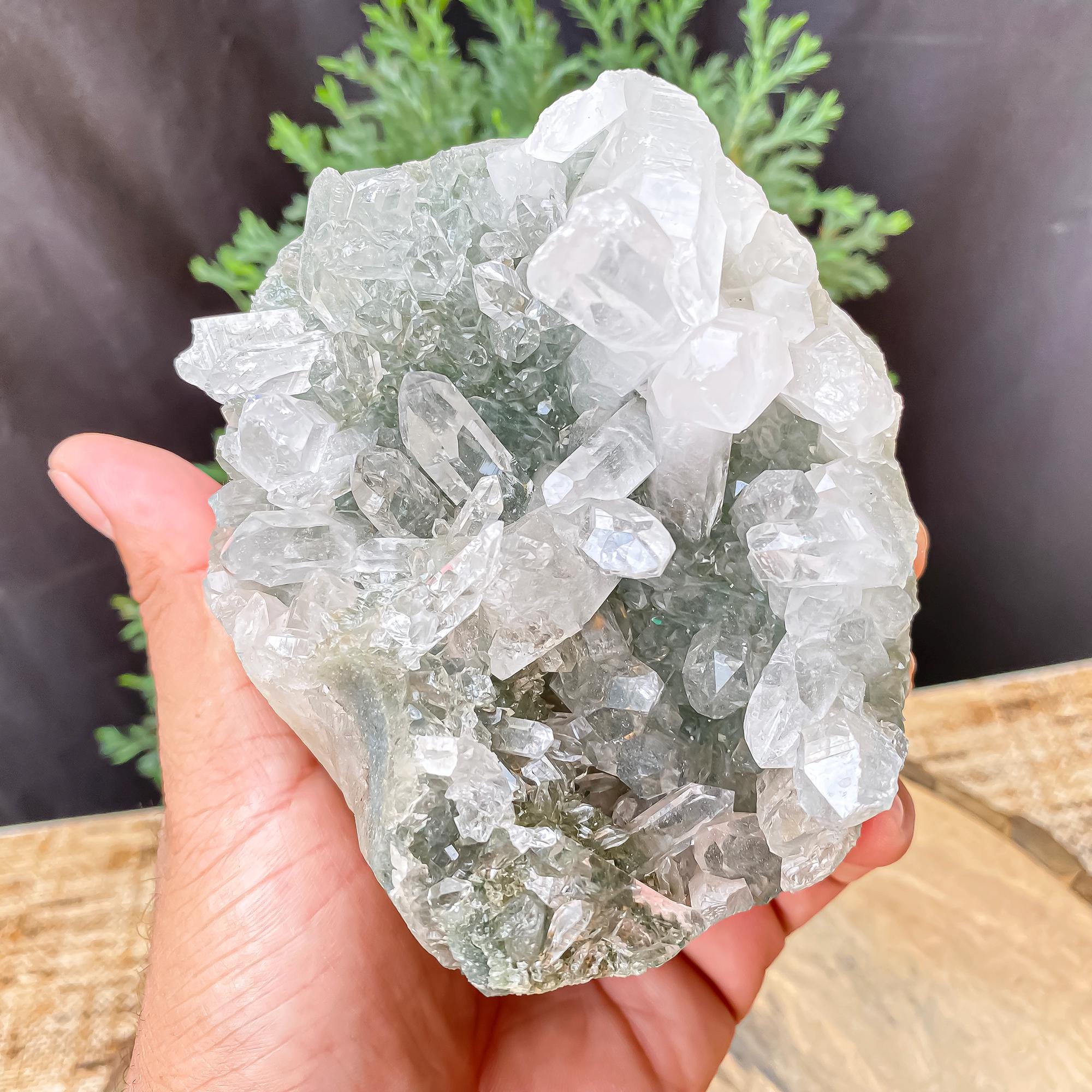 Himalayan Green Chlorite Quartz Cluster: Natural Healing Crystal, 670gm
