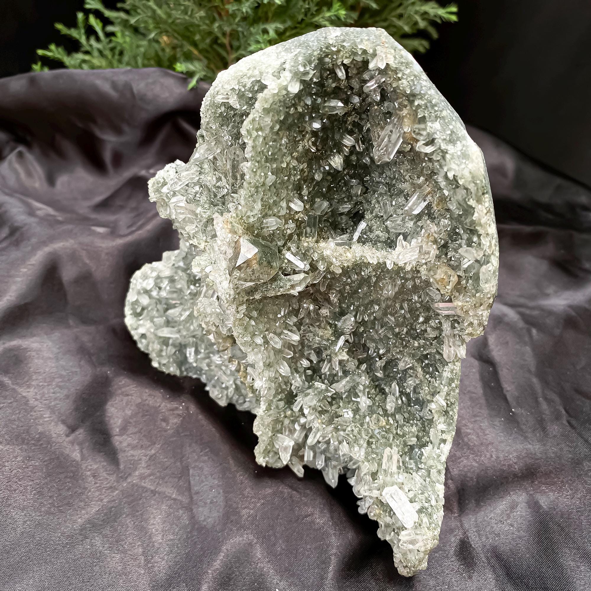 Natural Himalayan Green Chlorite Quartz Cluster 1180gm Raw Healing Stone for Meditation & Home Display