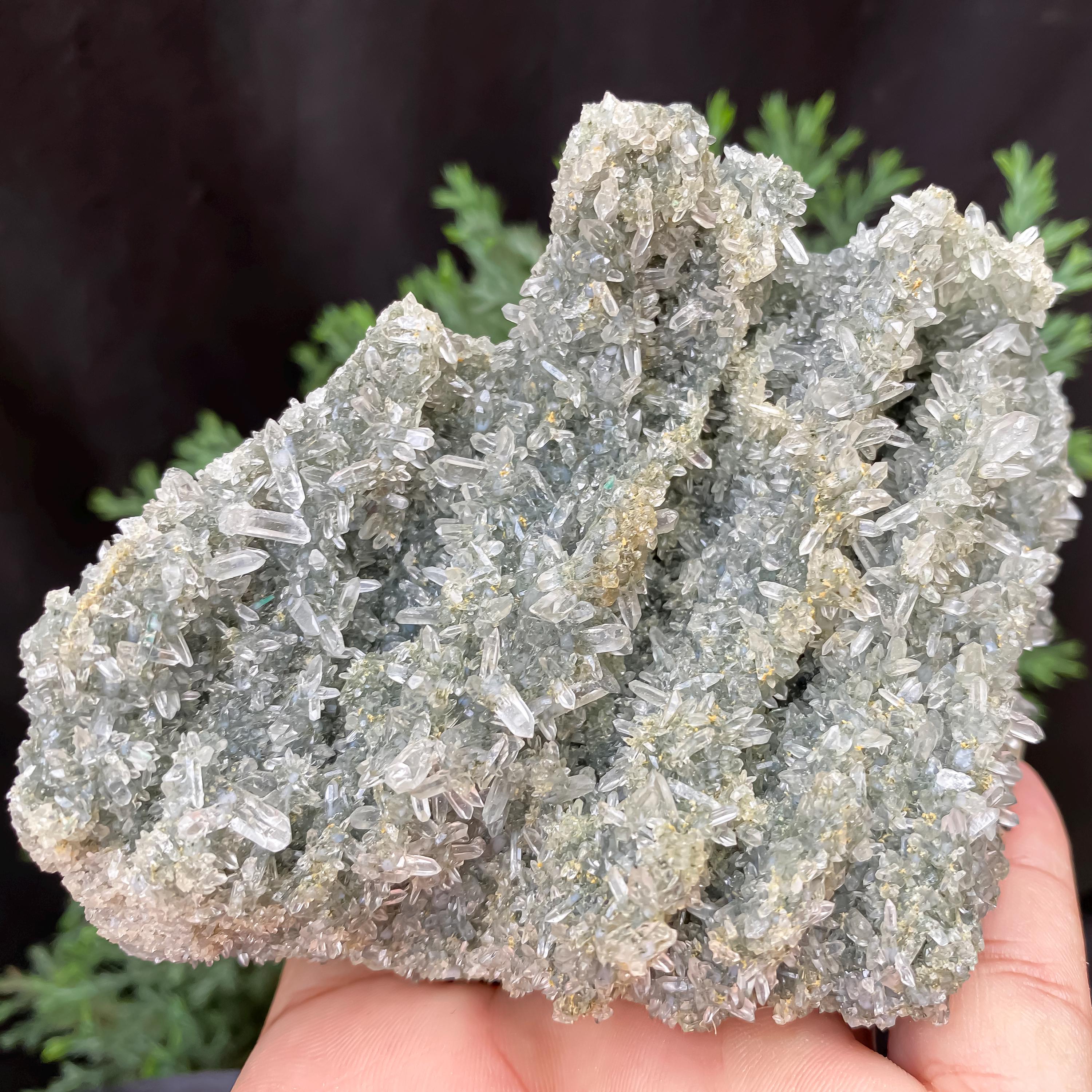 Himalayan Green Chlorite Quartz Cluster: Raw Crystal Healing Stone, Home Decor 475gm