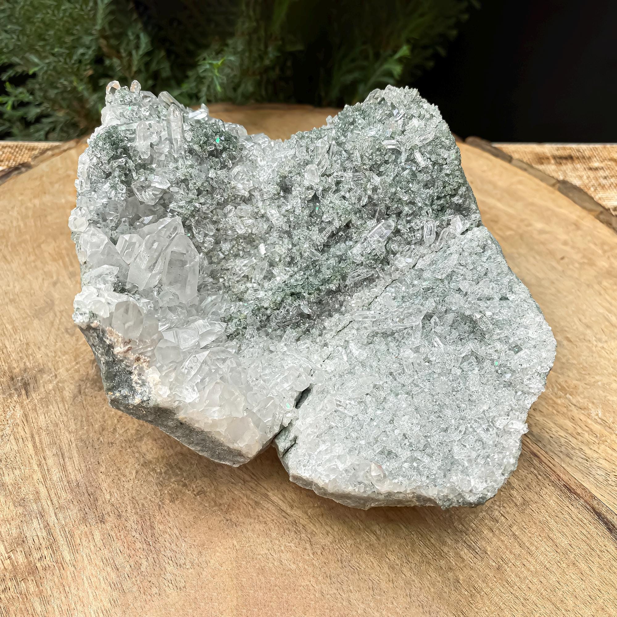 Himalayan Green Chlorite Quartz Cluster: Raw Healing Crystal, Home Decor 845gm