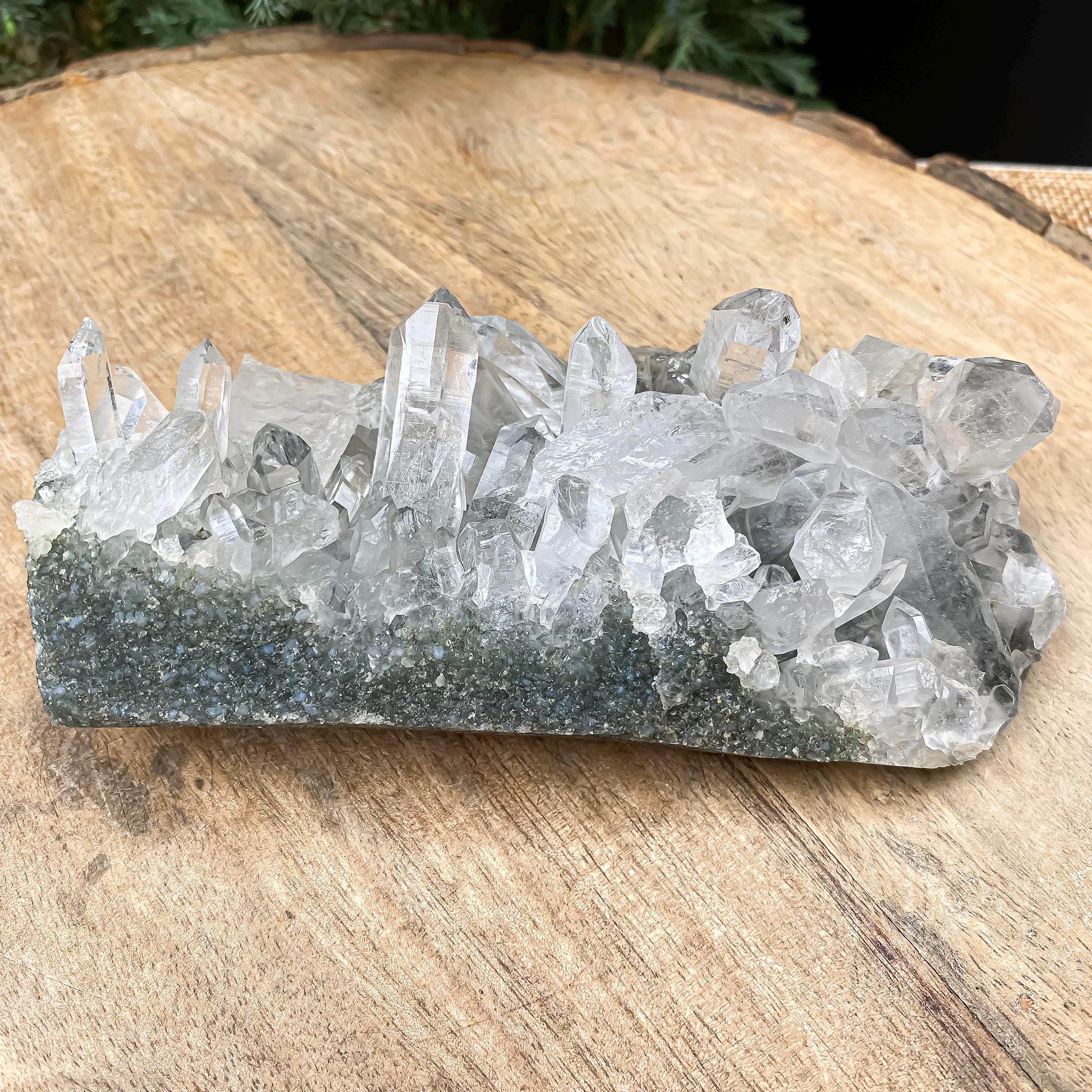 Himalayan Green Chlorite Quartz Cluster: Raw Crystal Point, Meditation Stone 300gm