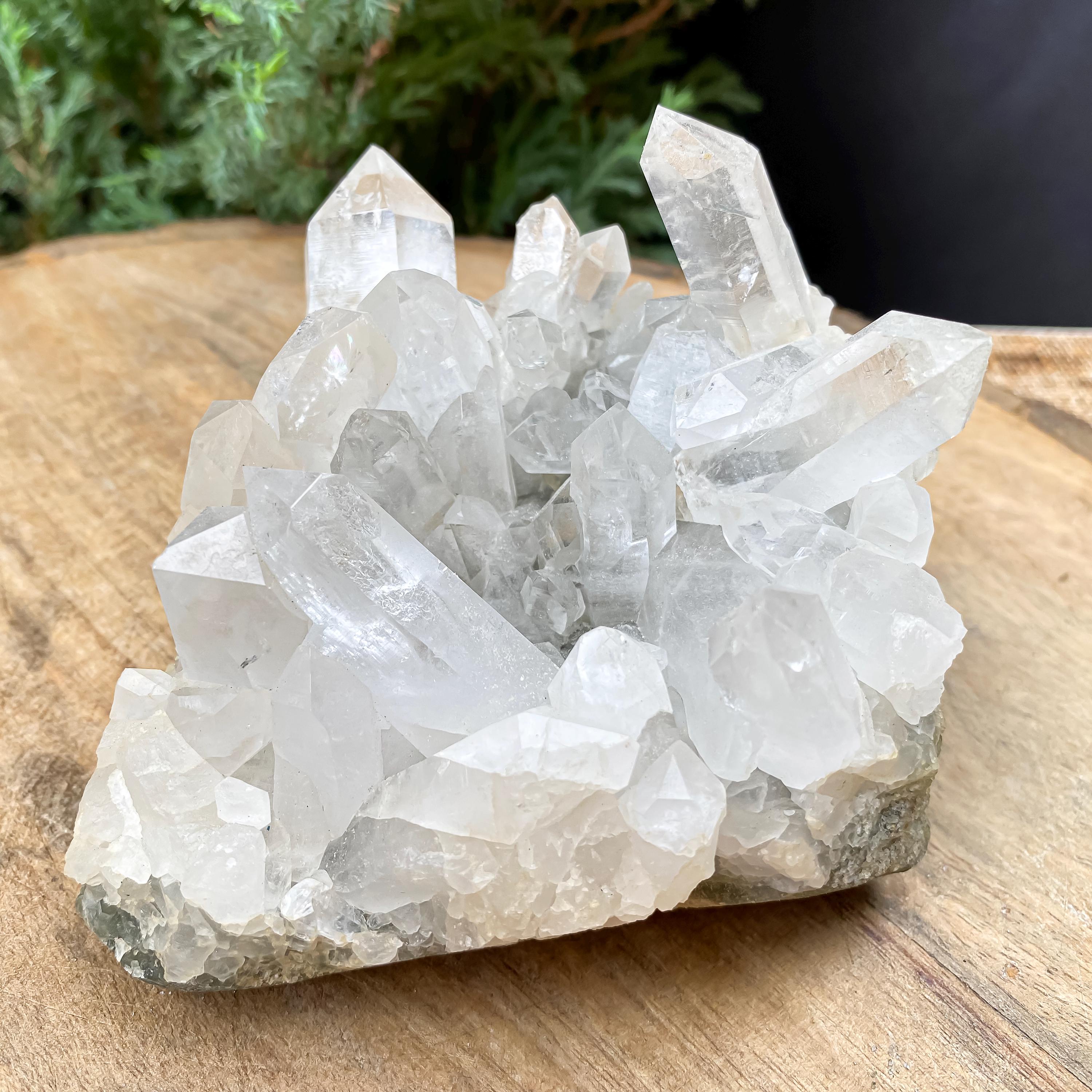 Himalayan Clear Chlorite Quartz Crystal Pointed: 600gm Raw Green Energy Stone
