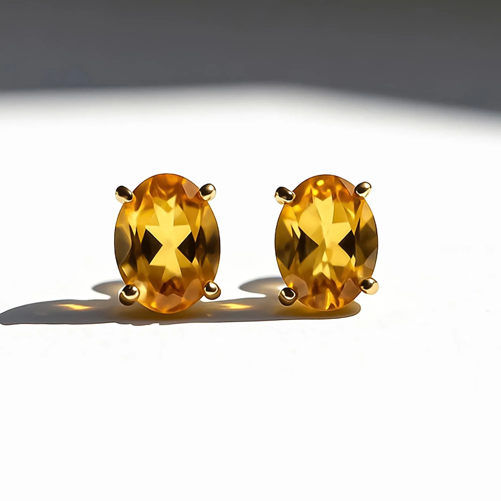 Dainty Citrine Stud Earrings: 925 Sterling Silver, November Birthstone Jewelry - Himalya Quartz