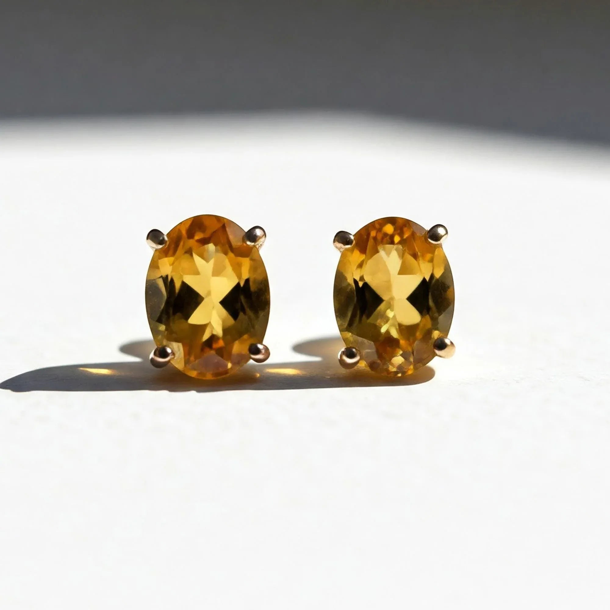 Dainty Citrine Stud Earrings: 925 Sterling Silver, November Birthstone Jewelry - Himalya Quartz