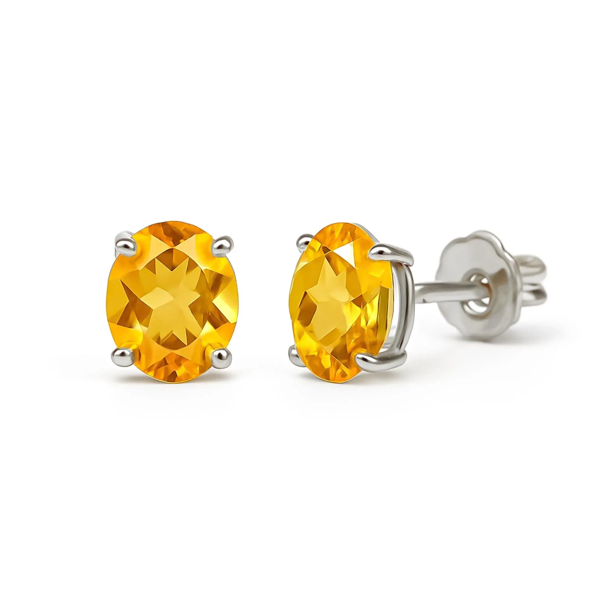 Dainty Citrine Stud Earrings: 925 Sterling Silver, November Birthstone Jewelry - Himalya Quartz