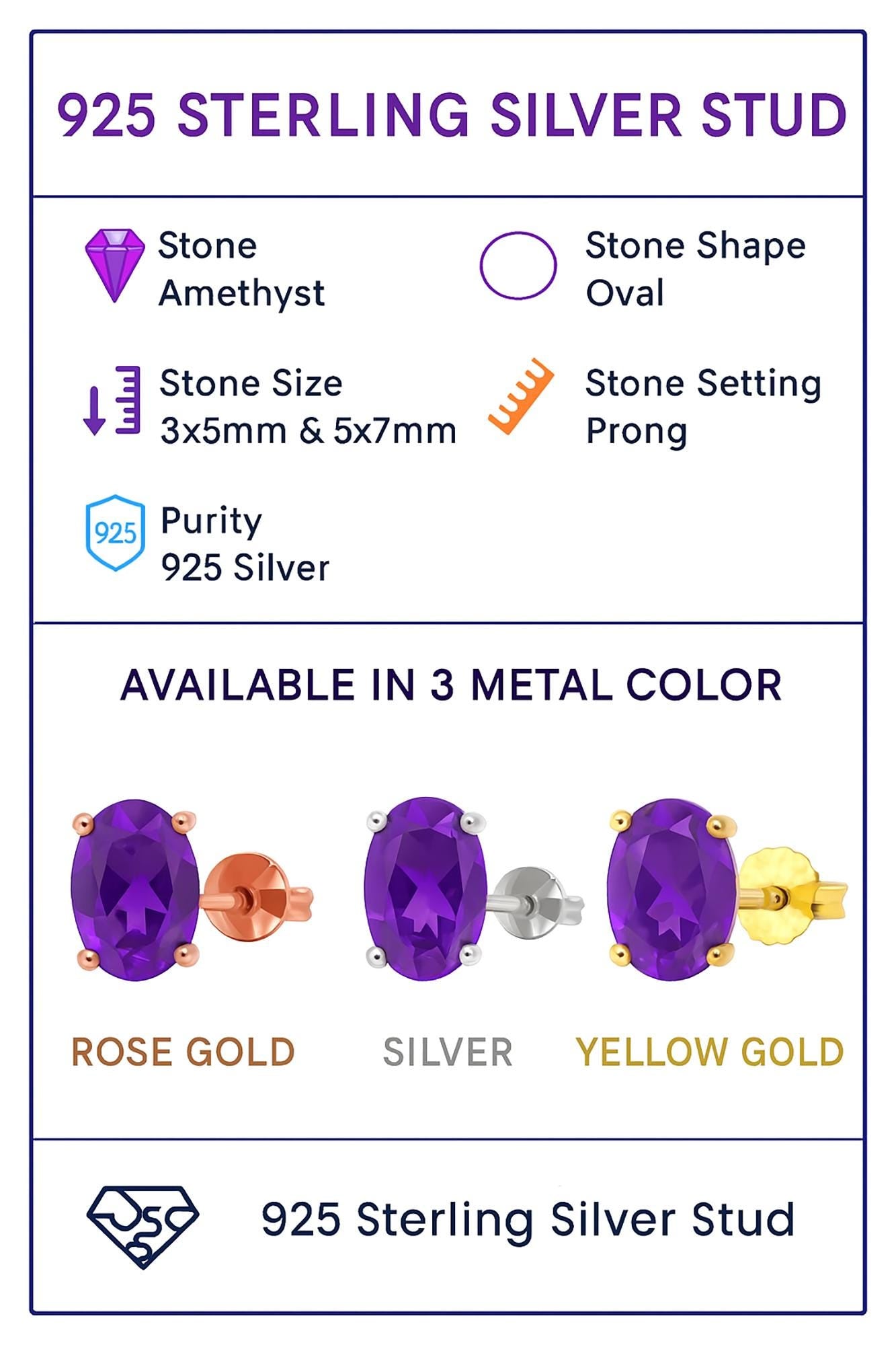 Sterling Silver Amethyst Stud Earrings: Faceted Gemstone, Minimalist Style