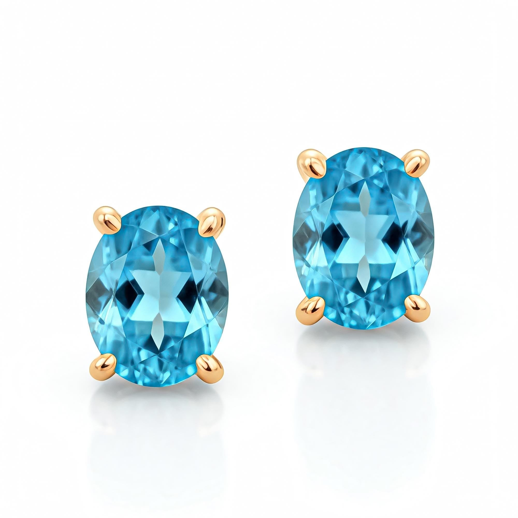 Swiss Blue Topaz Sterling Silver Stud Earrings: December Birthstone