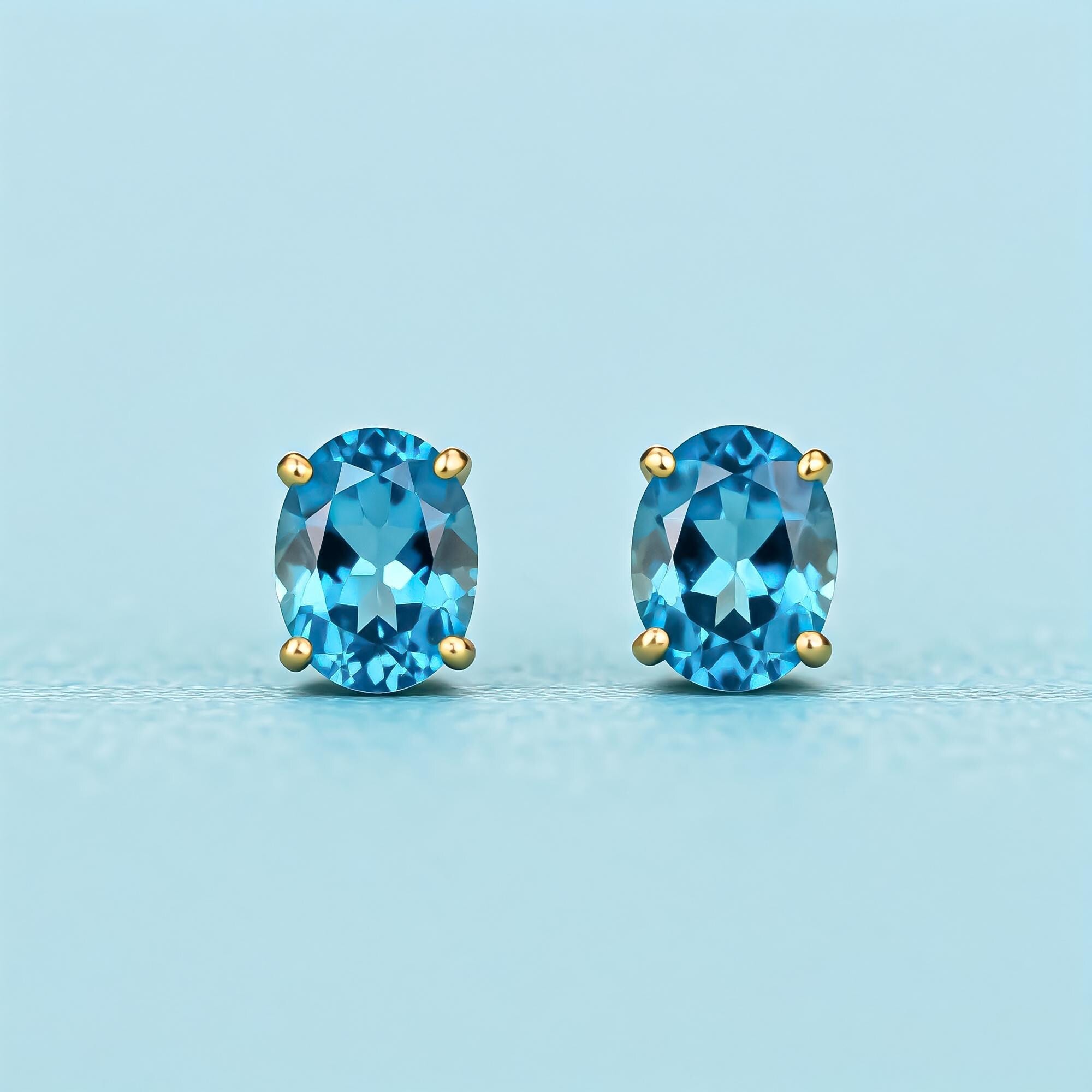 Swiss Blue Topaz Sterling Silver Stud Earrings: December Birthstone