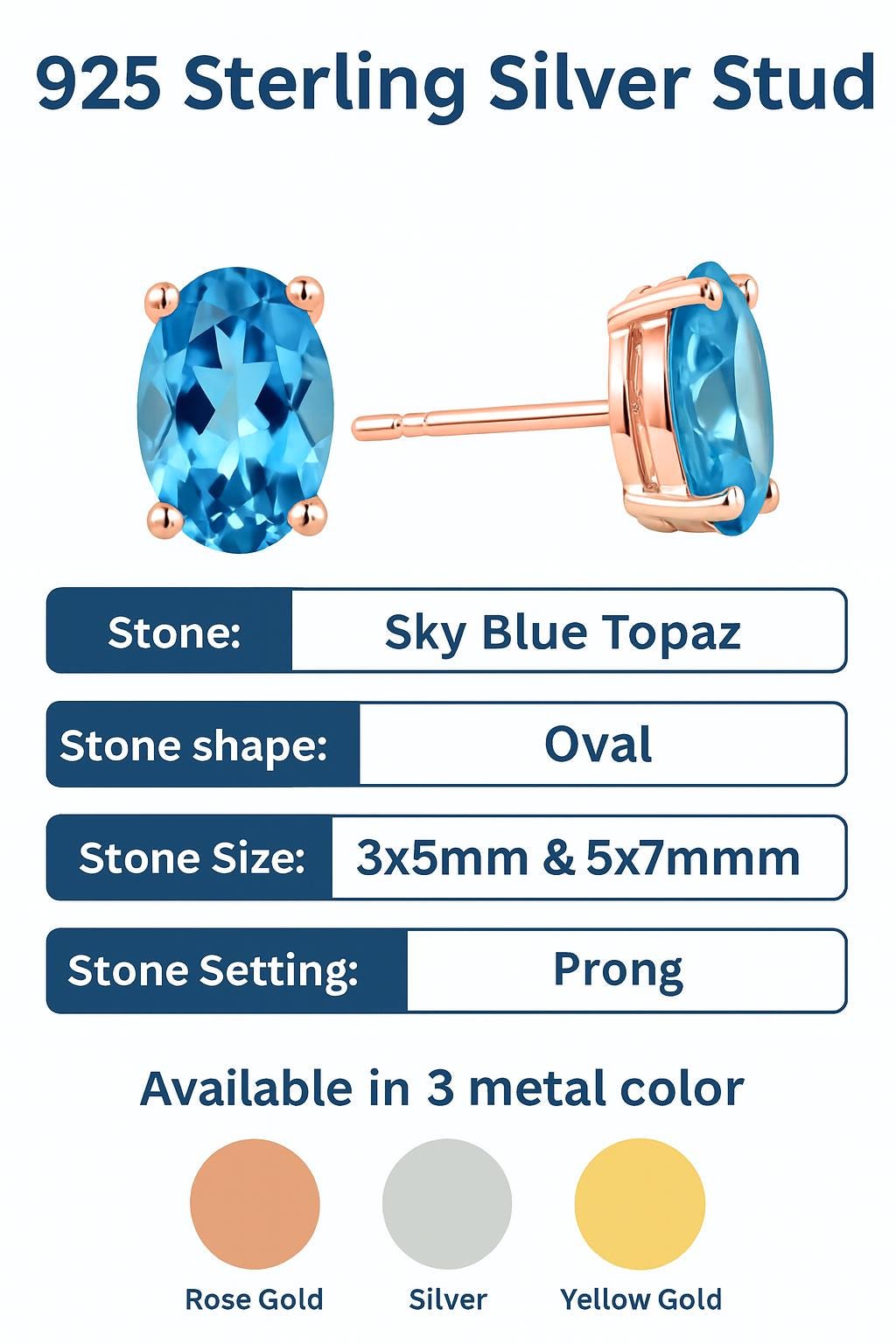 Swiss Blue Topaz Sterling Silver Stud Earrings: December Birthstone