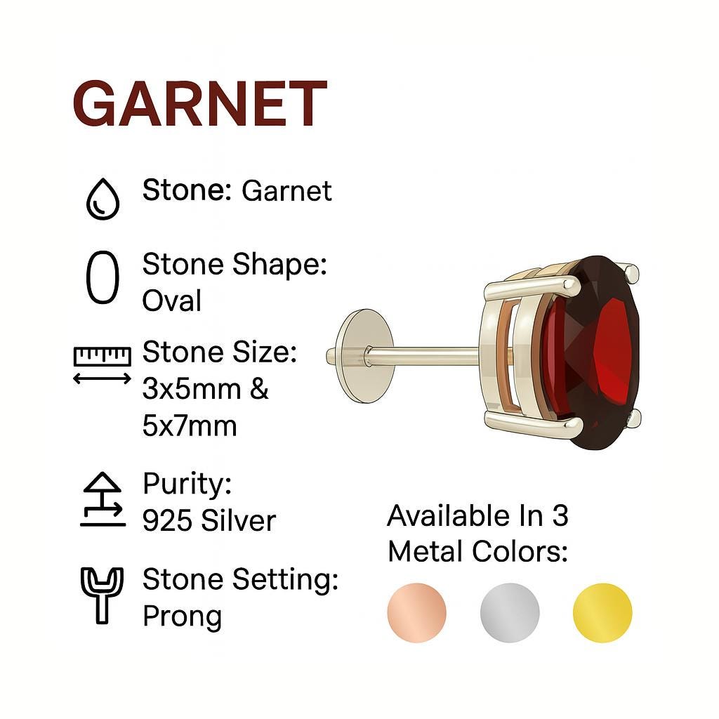 Garnet Stud Earrings: 925 Sterling Silver, January Birthstone Silver Jewelry